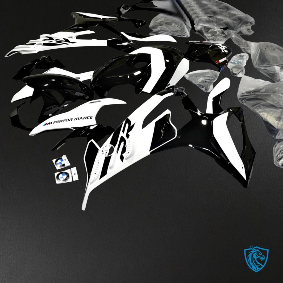 BMW S1000RR (2019-2020) Gloss Black & White - Custom ABS Fairing Kit