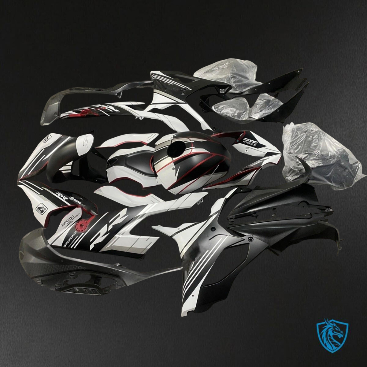 BMW S1000RR (2019-2020) Black & White Fairings Kit - Aftermarket ABS Bodywork