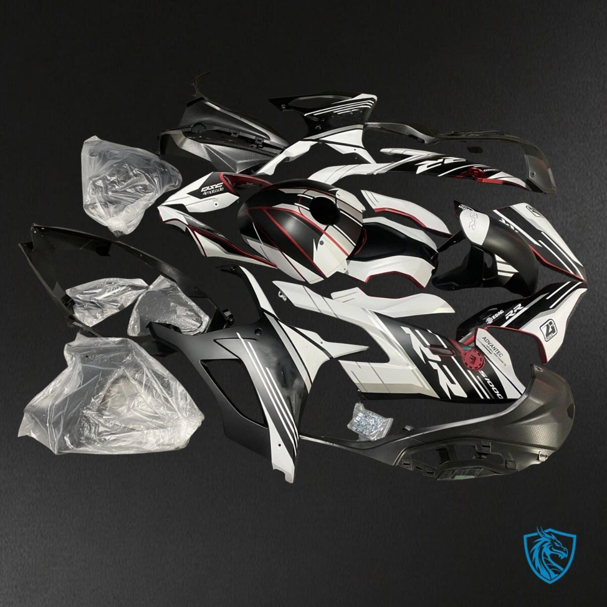 BMW S1000RR (2019-2020) Black & White Fairings Kit - Aftermarket ABS Bodywork