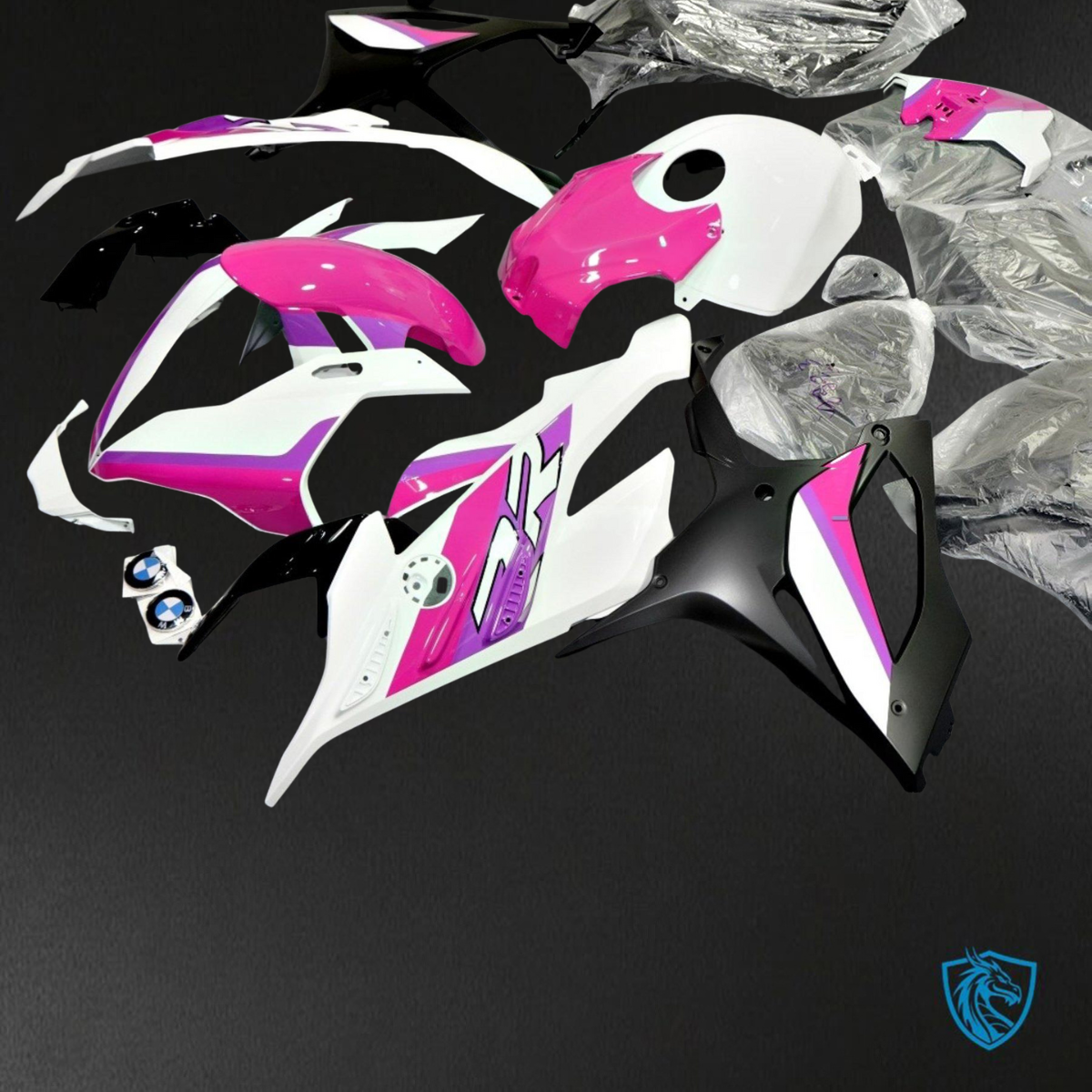 BMW S1000RR (2019-2020) Glossy Pink, White & Black - Custom ABS Fairing Kit
