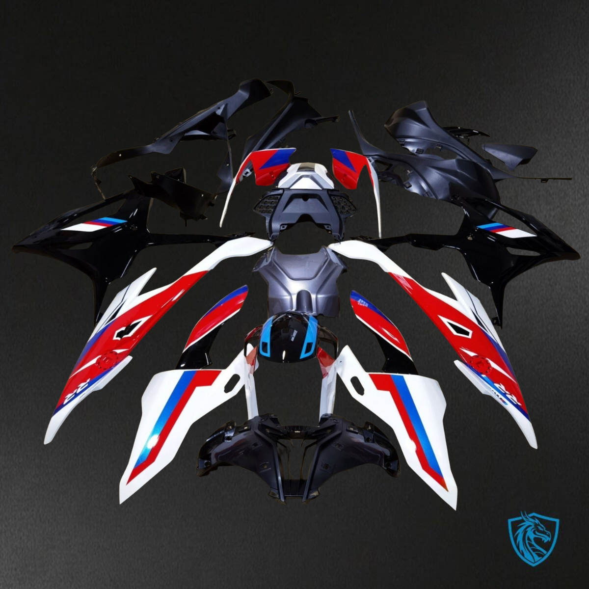 BMW S1000RR (2019-2020) Glossy Black, White & Red - Custom ABS Fairing Kit