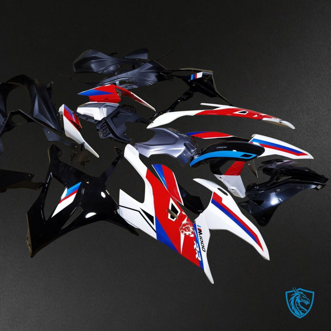 BMW S1000RR (2019-2020) Glossy Black, White & Red - Custom ABS Fairing Kit
