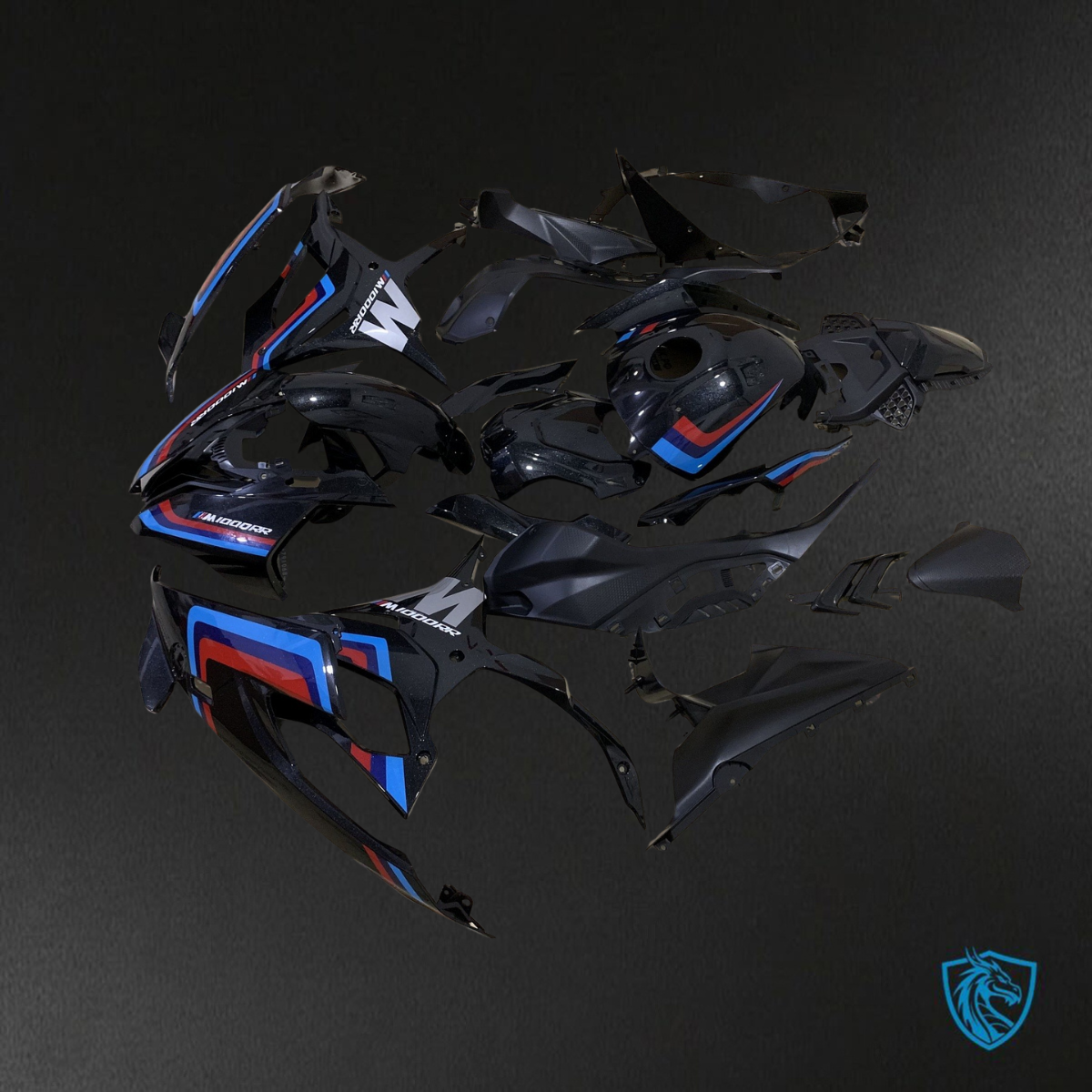 BMW S1000RR (2019-2020) Gloss Black, Blue & Red Fairings Kit - Aftermarket ABS Bodywork