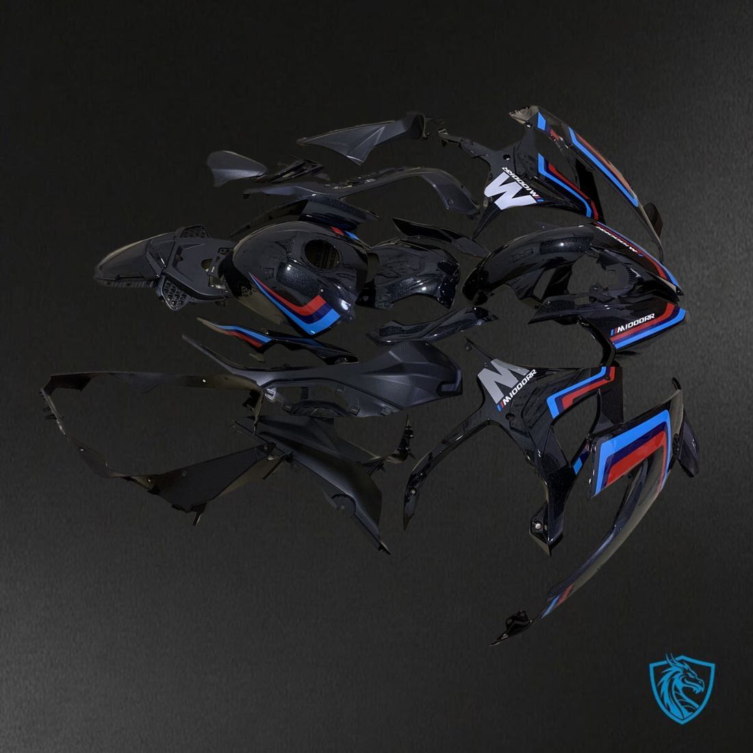 BMW S1000RR (2019-2020) Gloss Black, Blue & Red Fairings Kit - Aftermarket ABS Bodywork