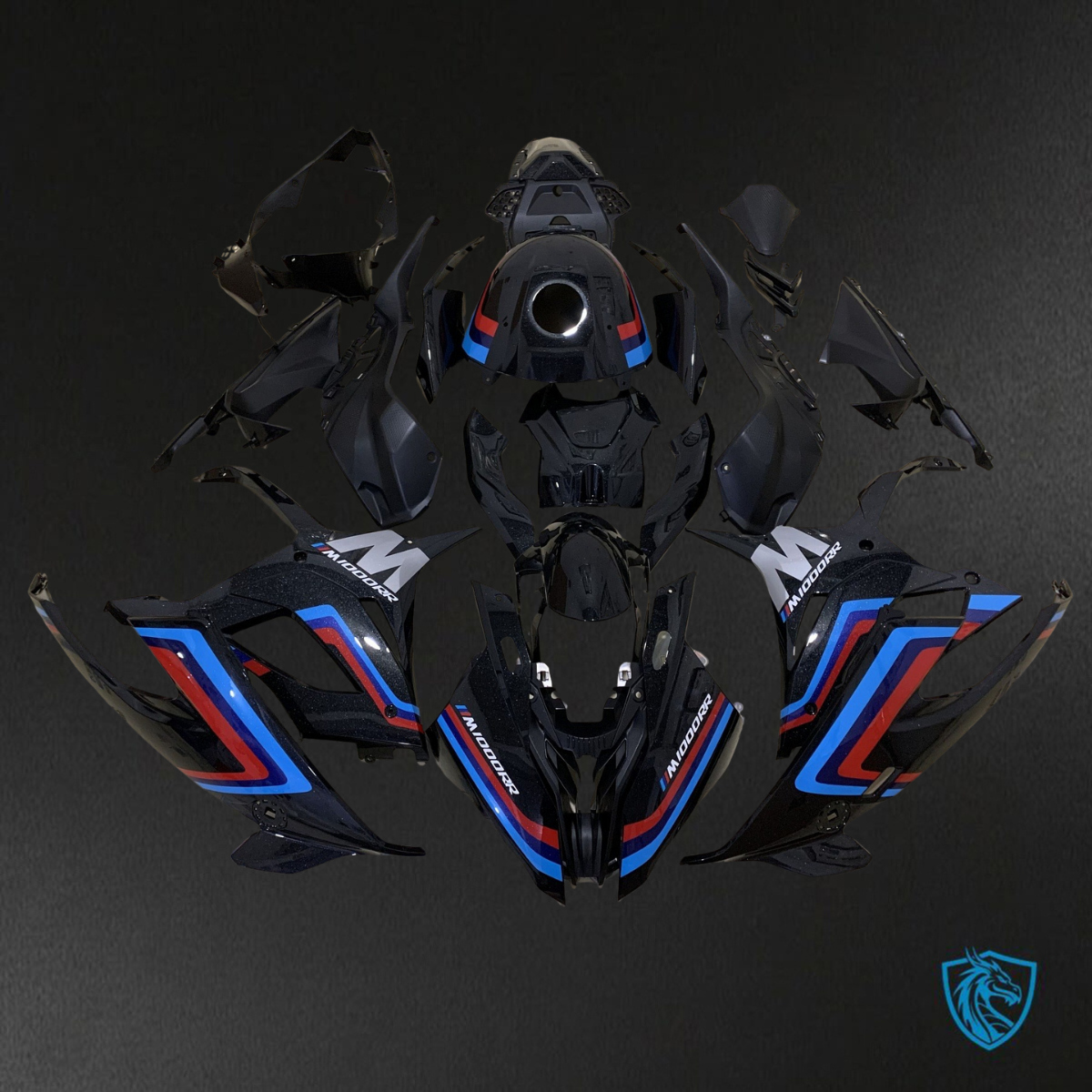 BMW S1000RR (2019-2020) Gloss Black, Blue & Red Fairings Kit - Aftermarket ABS Bodywork