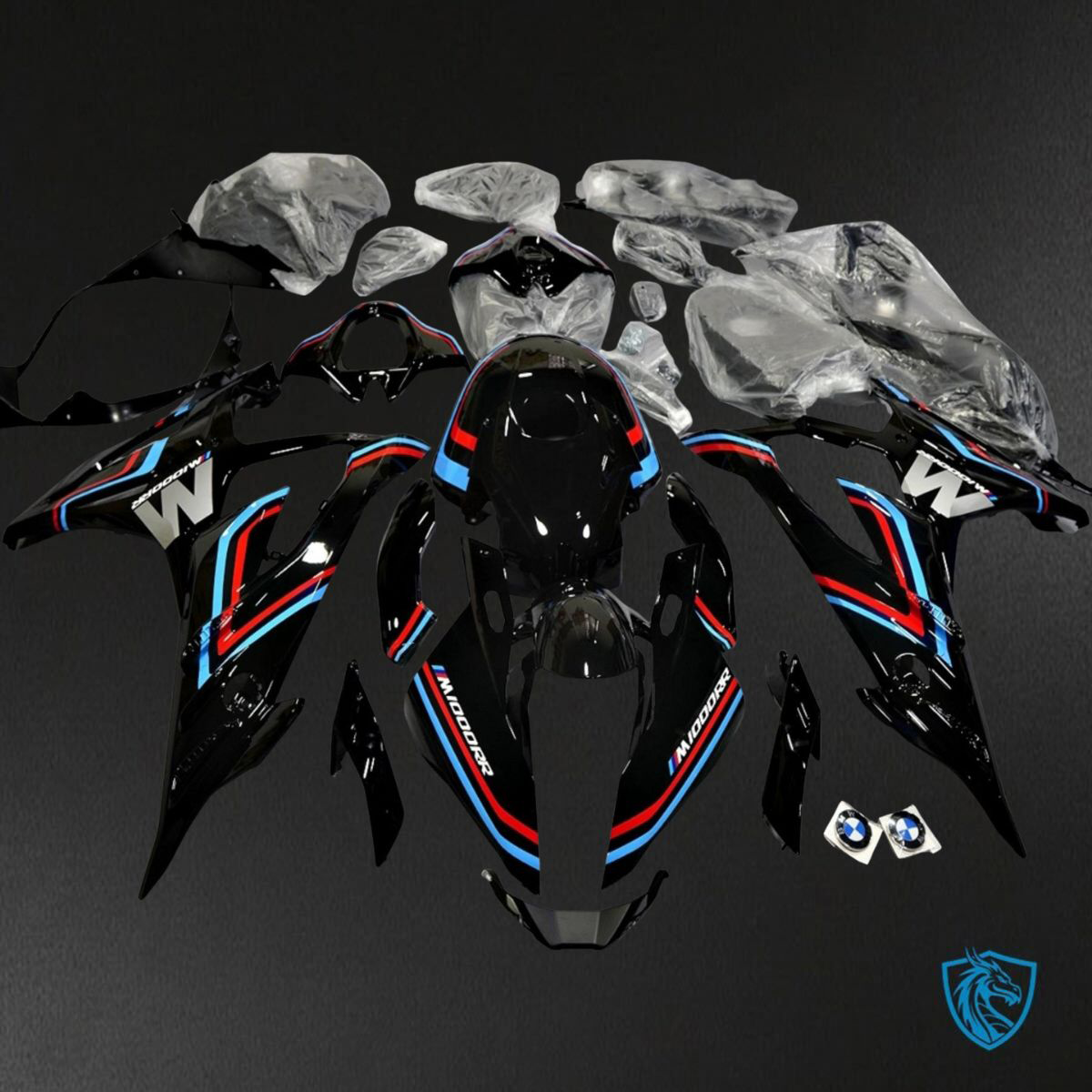 BMW S1000RR (2019-2020) Black, Blue & Red Strip - Replacement Motorcycle Fairings Kit