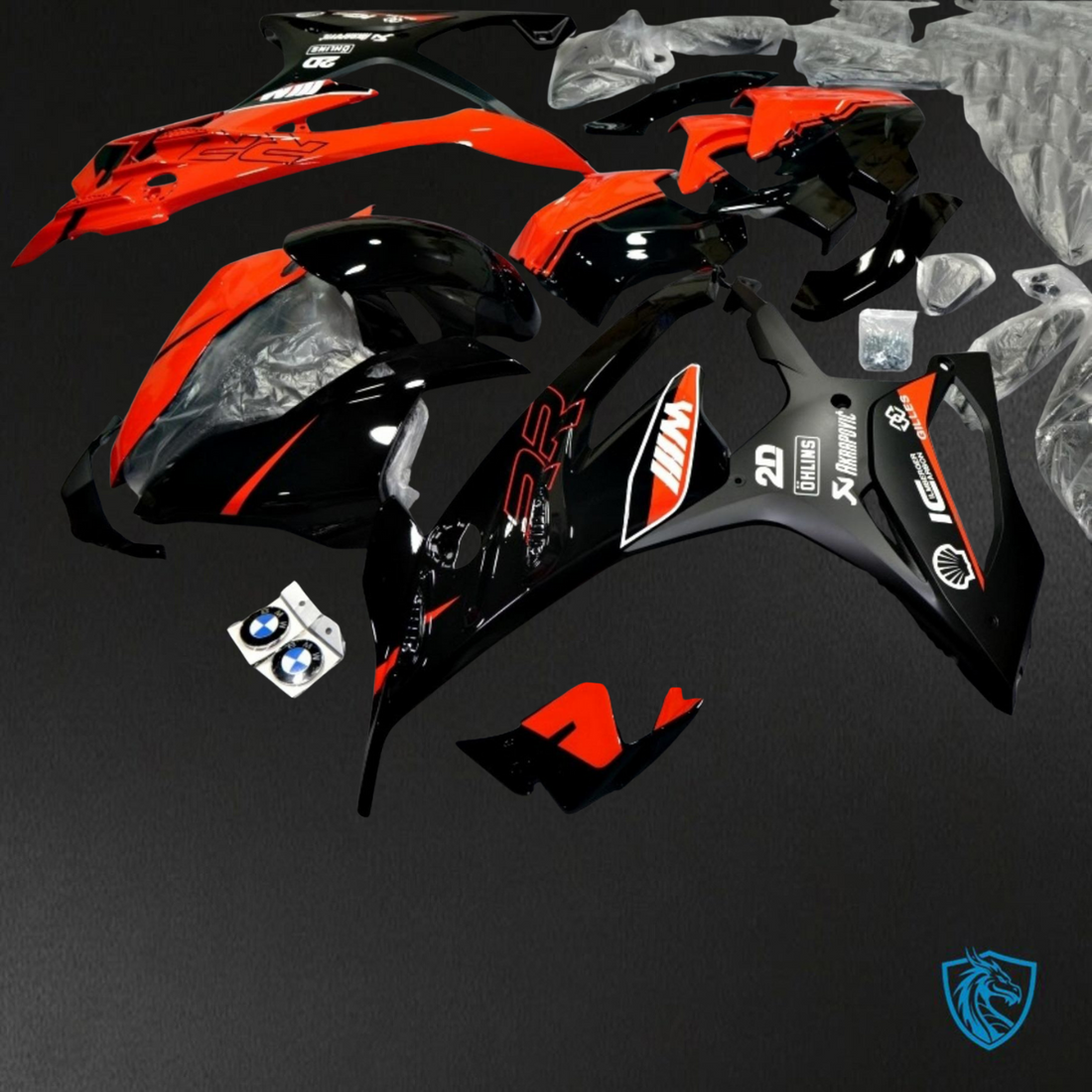 BMW S1000RR (2019-2020) Glossy Black & Red Fairings Kit - Aftermarket ABS Bodywork
