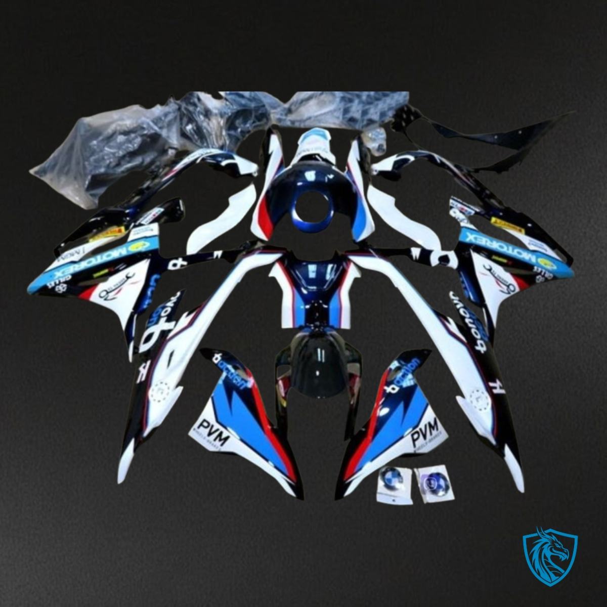 BMW S1000RR (2019-2020) White, Blue & Black with Logos - Custom ABS Fairing Kit