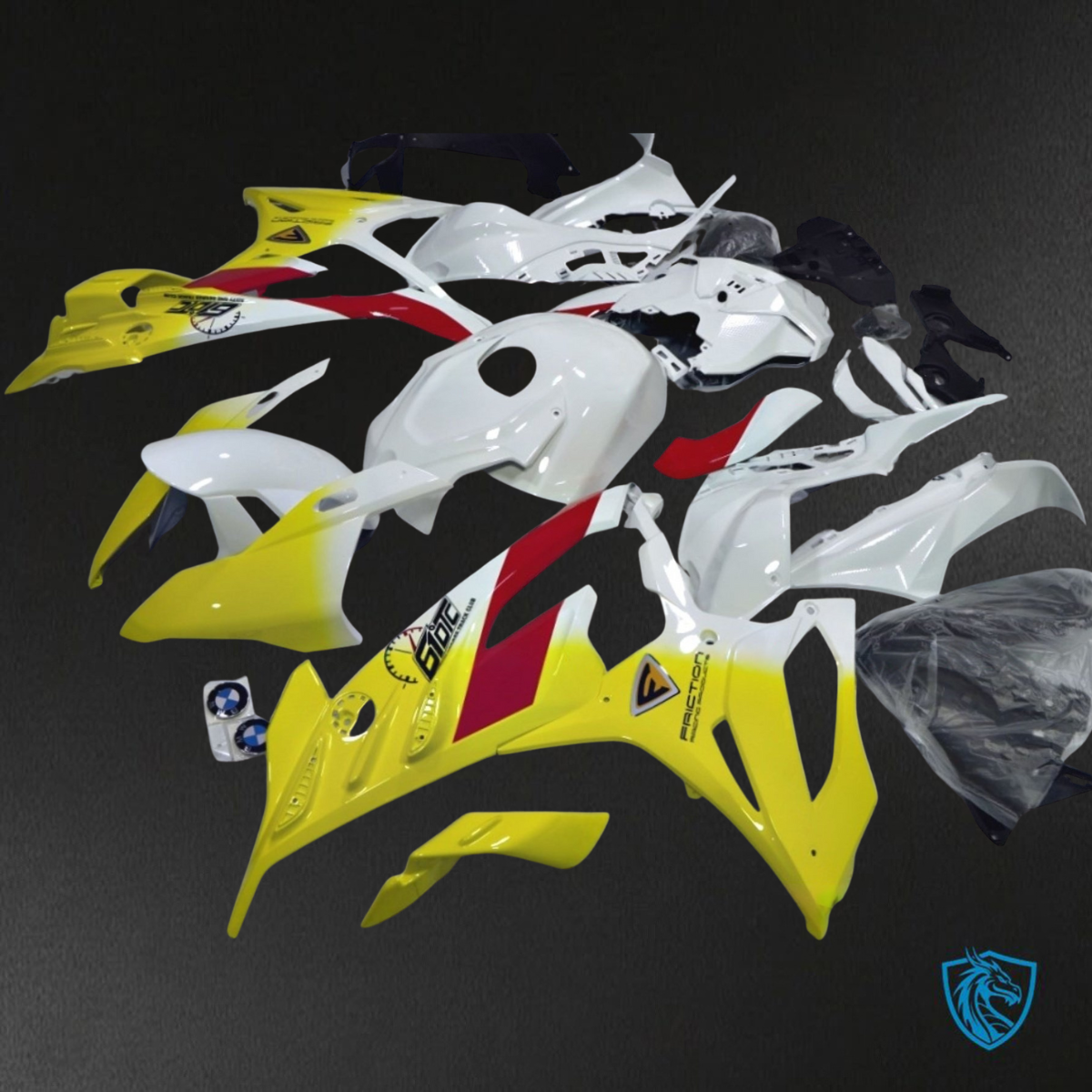 BMW S1000RR (2019-2020) Gloss White, Yellow & Red Fairings Kit - Aftermarket ABS Bodywork