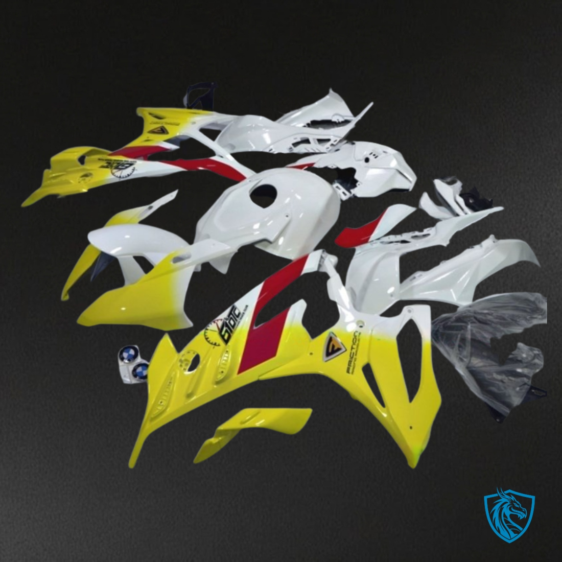 BMW S1000RR (2019-2020) Glossy White, Yellow & Red - Custom ABS Fairing Kit
