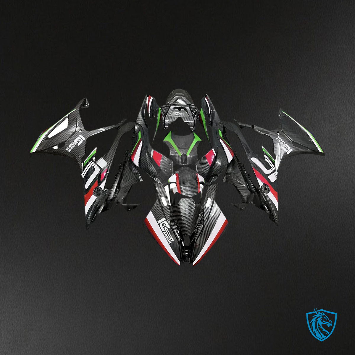 BMW S1000RR (2019-2022) Fairing Kit - Carbon Fiber - Red & Green - ABS Bodywork