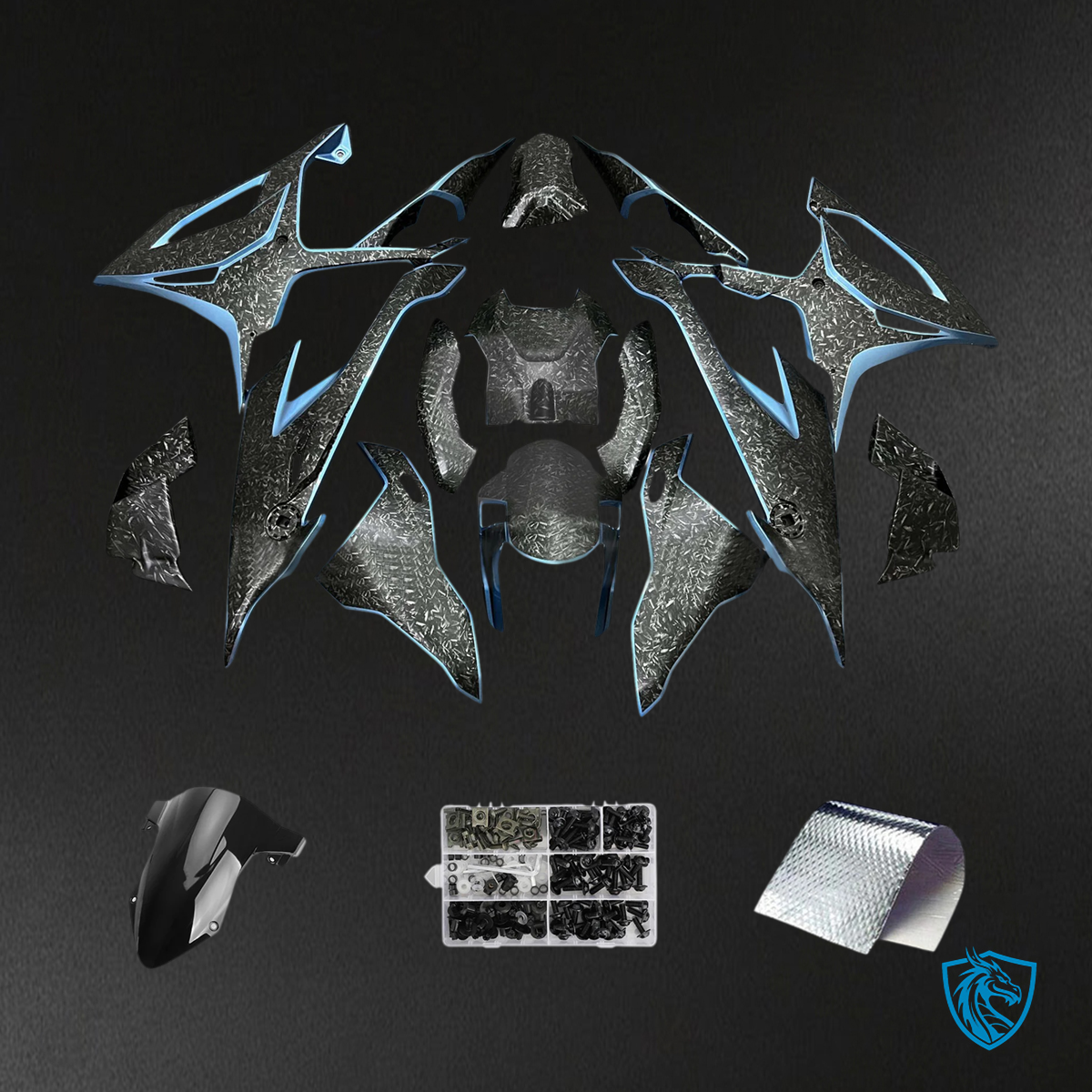 BMW S1000RR (2019-2022) Fairing Kit - Carbon Fiber - Light Blue - ABS Bodywork