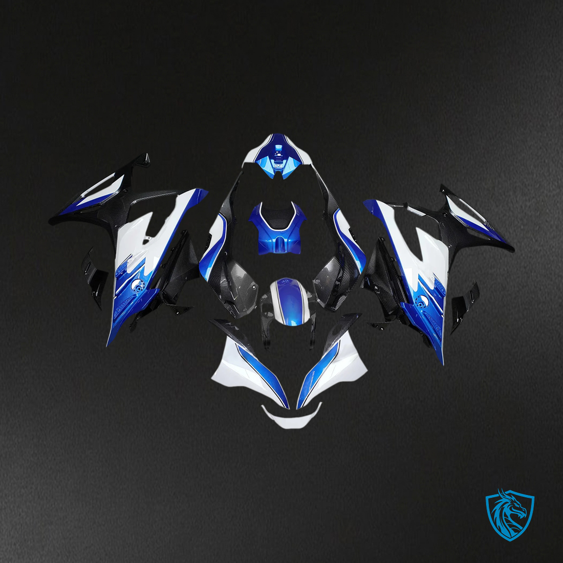 BMW S1000RR (2023-2024) Carbon Fiber Pattern White and Blue - Fairing Kit
