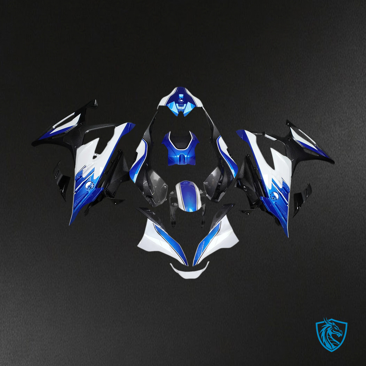 BMW S1000RR (2023-2024) Carbon Fiber Pattern White and Blue - Fairing Kit