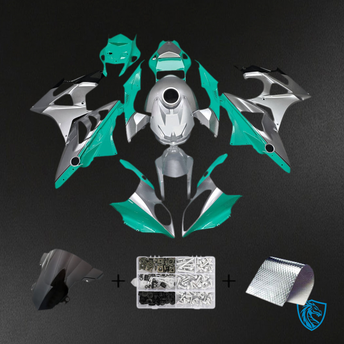 BMW S1000RR 2015-2016 Gloss Teal, Silver and Black ABS Fairing Kit - Main View