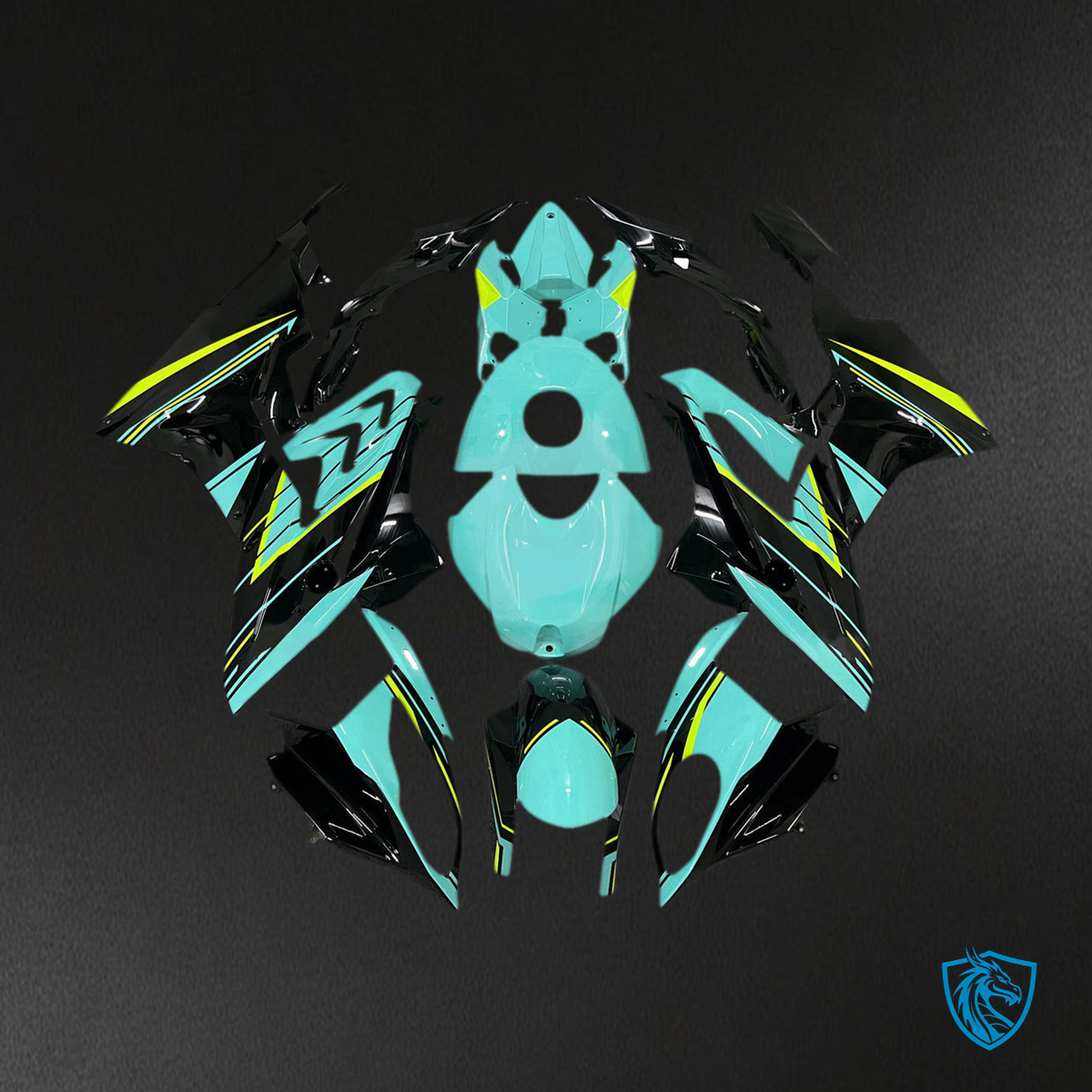 BMW S1000RR 2015-2016 Teal, Black and Vibrant Yellow ABS Fairing Kit - Alternate View