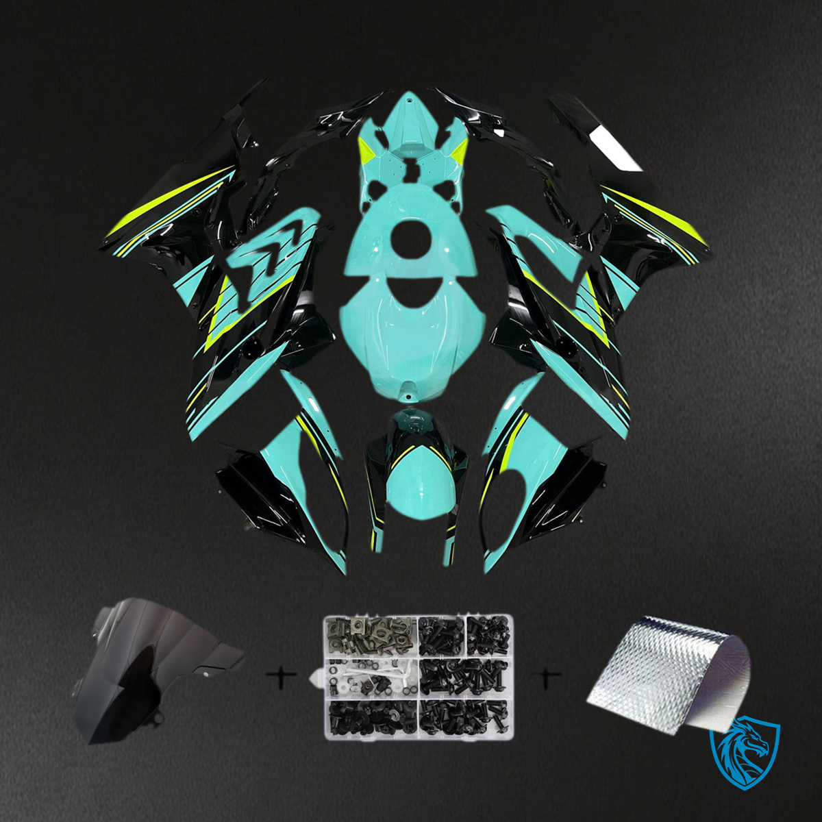 BMW S1000RR 2015-2016 Teal, Black and Vibrant Yellow ABS Fairing Kit - Main View