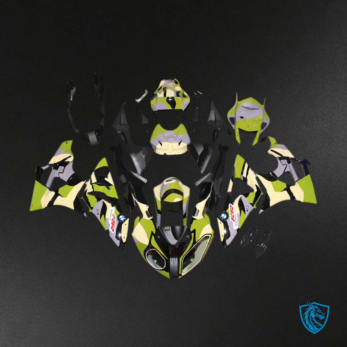 BMW S1000RR (2015-2016 ) Fairing Kit - Light Green, Black, Gray, and Cream - ABS Bodywork
