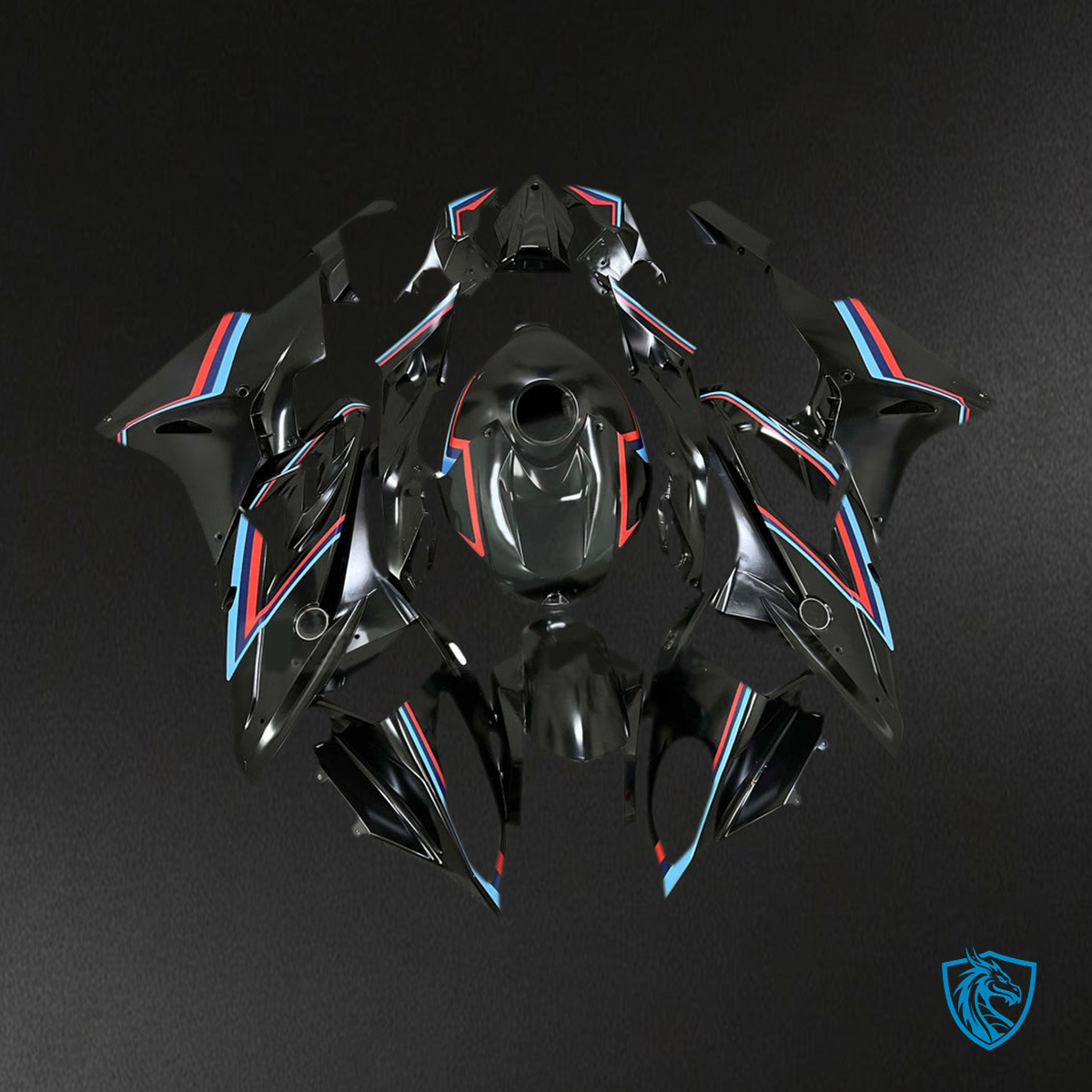BMW S1000RR (2015-2016) Fairing Kit - Black with Blue and Red stripe - ABS Bodywork