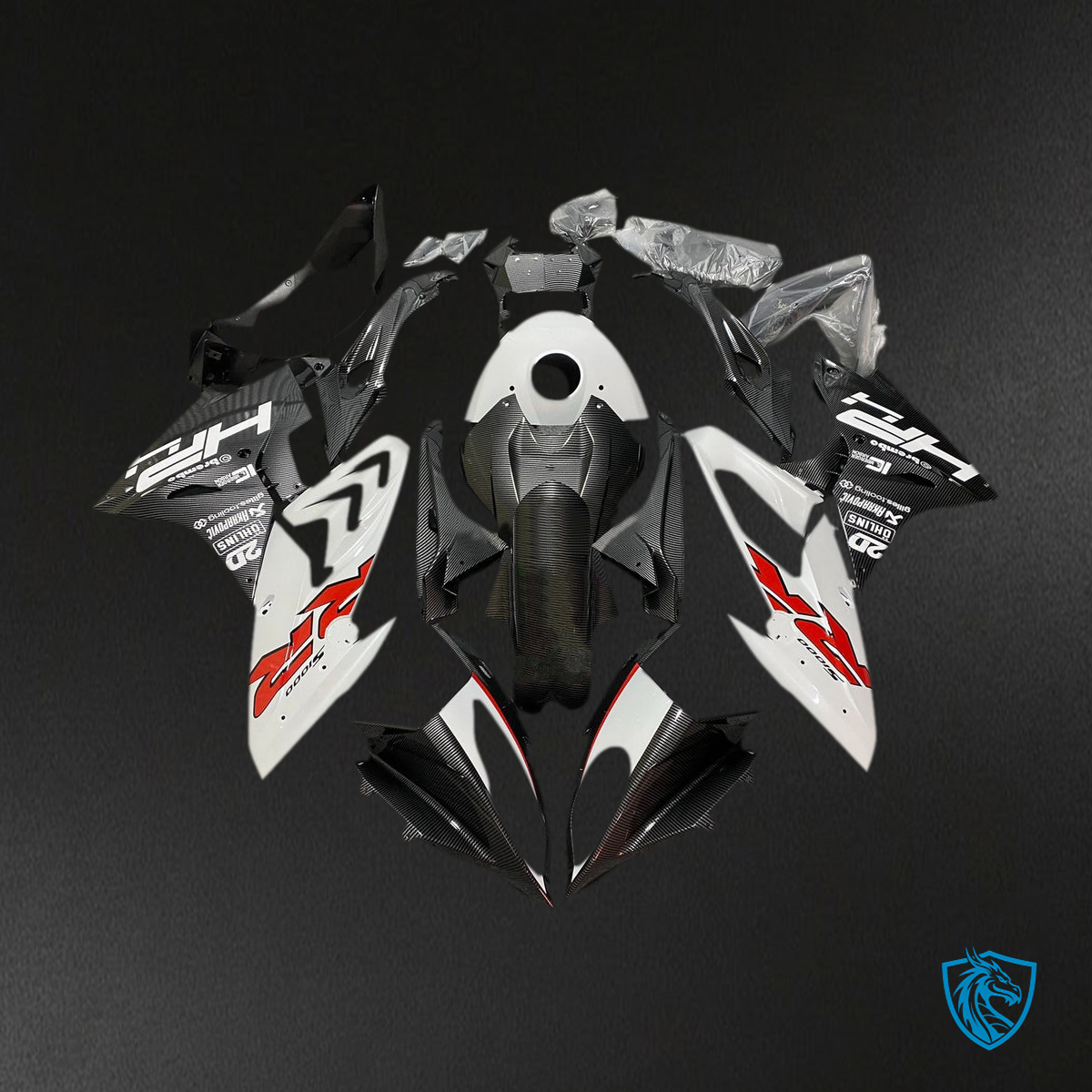 BMW S1000RR(2015-2016 ) Fairing Kit - Glossy White and Carbon Fiber Pattern - ABS Bodywork