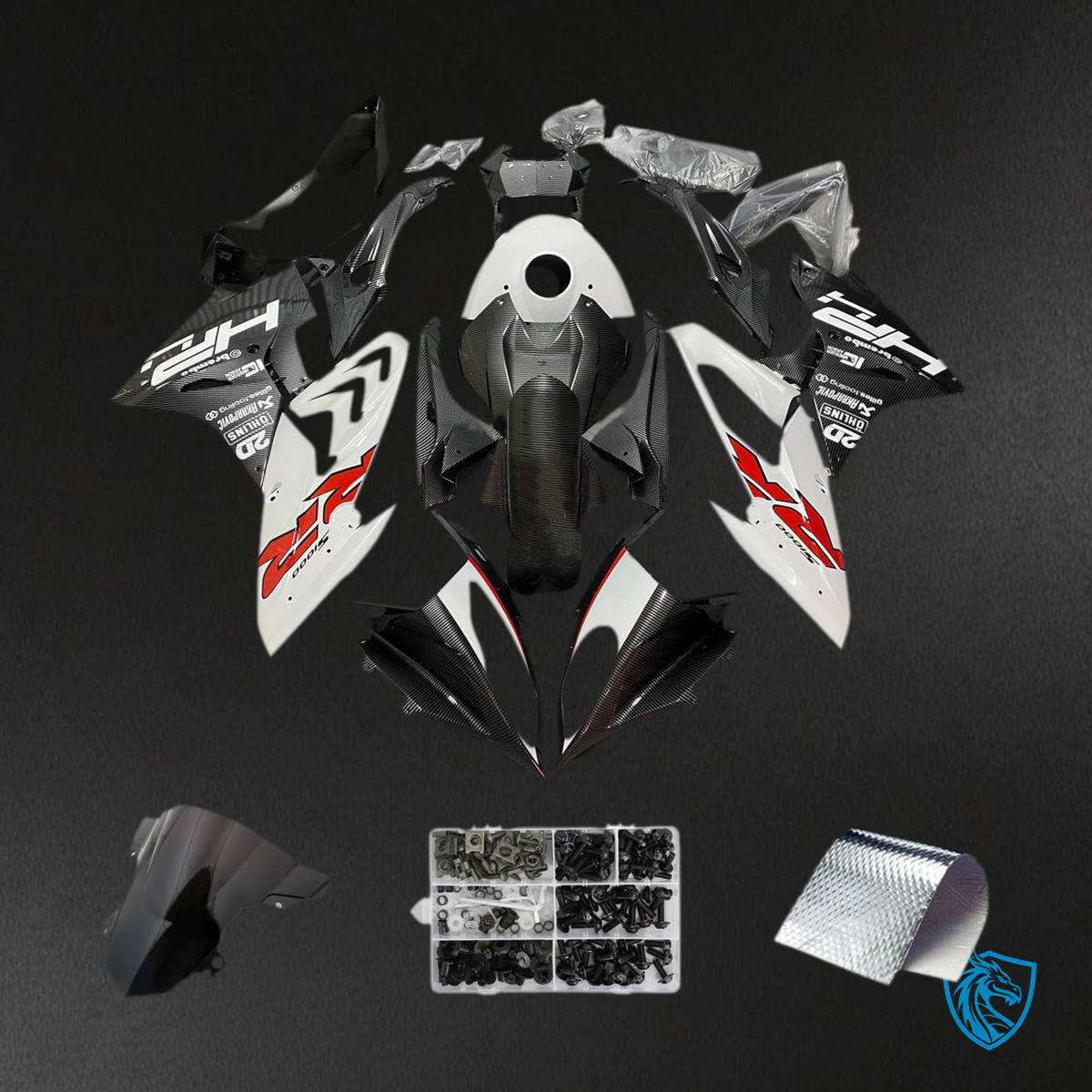 BMW S1000RR(2015-2016 ) Fairing Kit - Glossy White and Carbon Fiber Pattern - ABS Bodywork