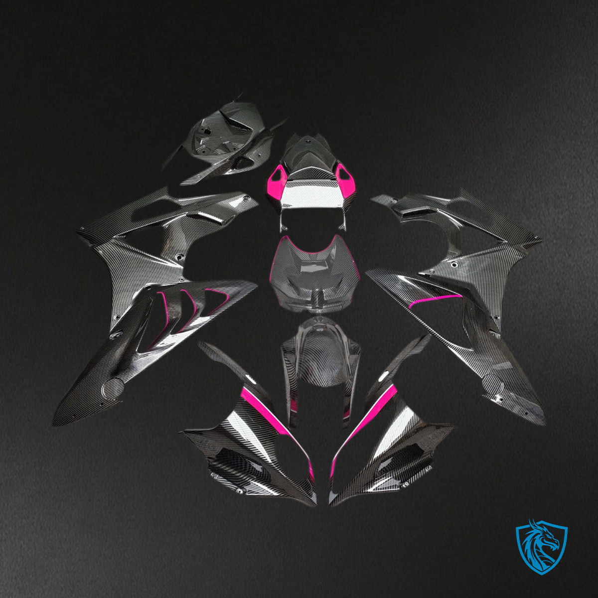 BMW S1000RR (2015-2016) Fairing Kit - Gloss Carbon Fiber Style With Pink ABS Bodywork