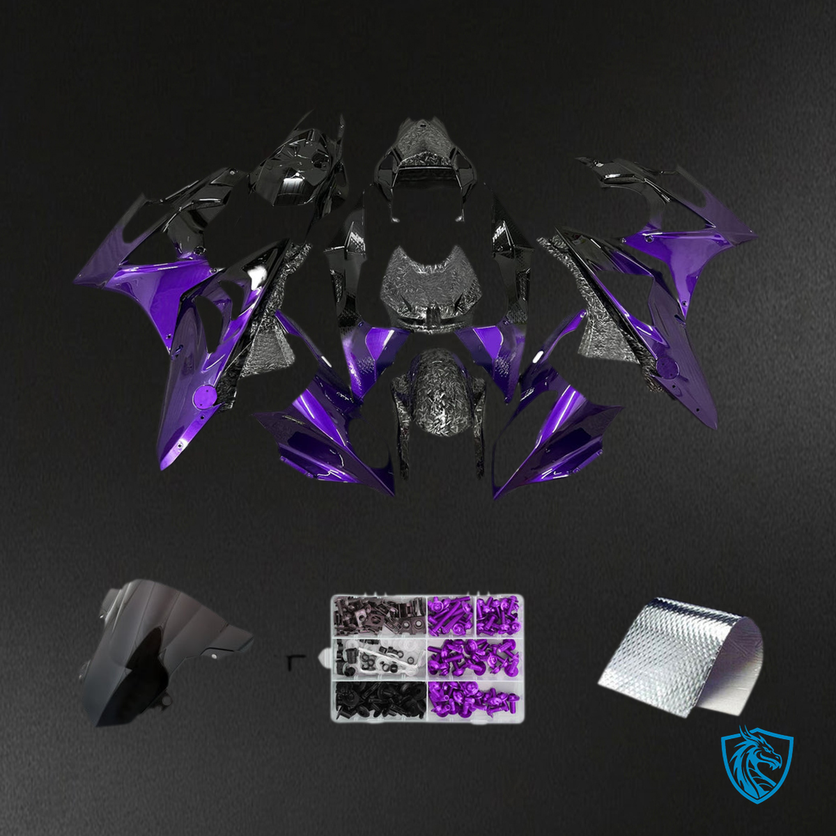 BMW S1000RR 2015-2016 Forged Carbon Fiber and Glossy Purple ABS Fairing Kit - Main View