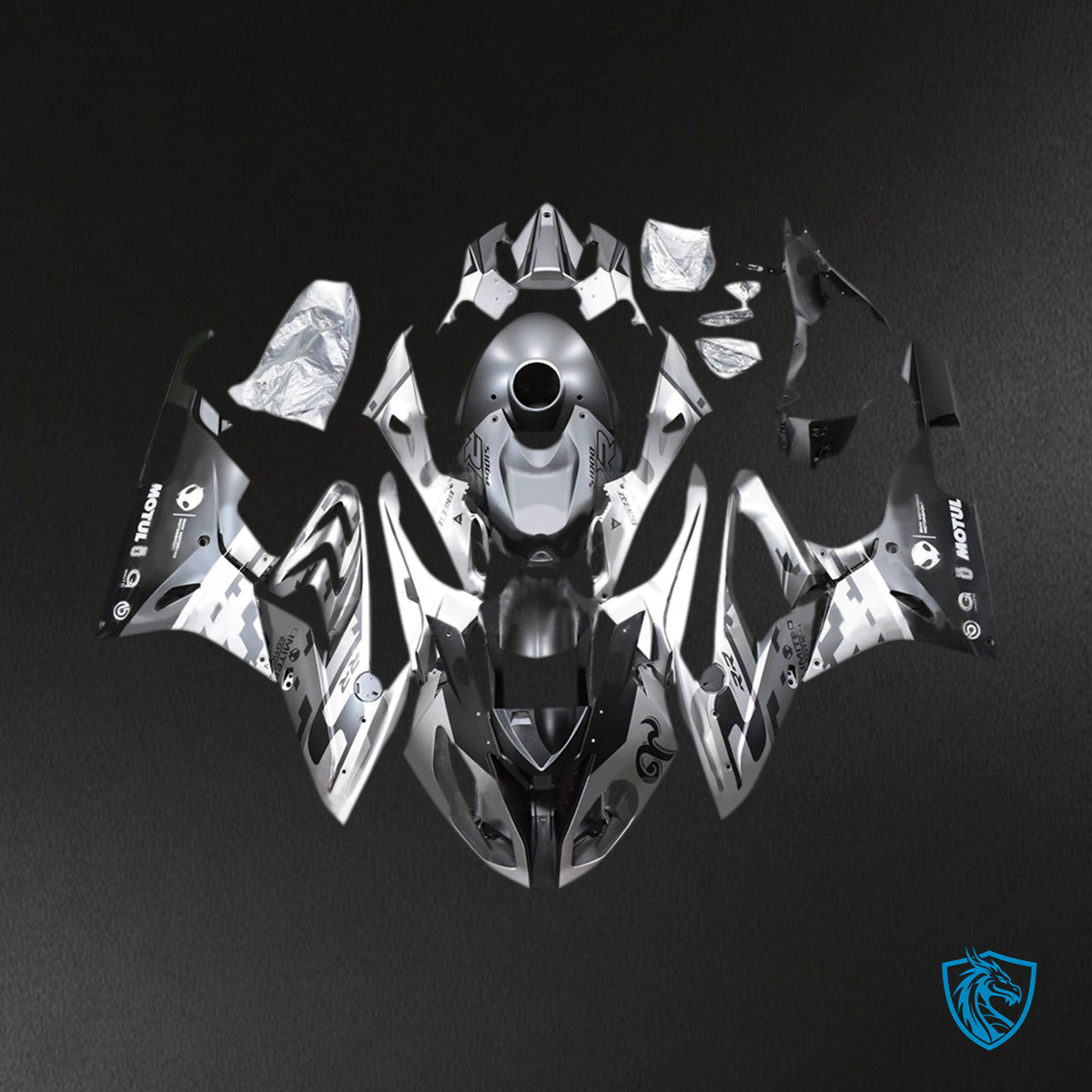 BMW S1000RR 2015-2016 Silver and Black ABS Fairing Kit - Alternate View
