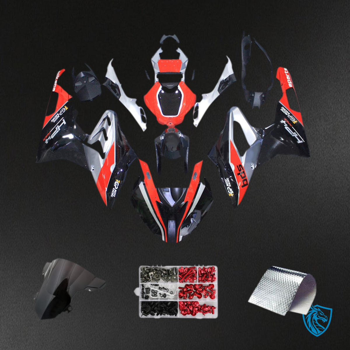 BMW S1000RR 2015-2016 Silver, Red and Glossy Black ABS Fairing Kit - Main View