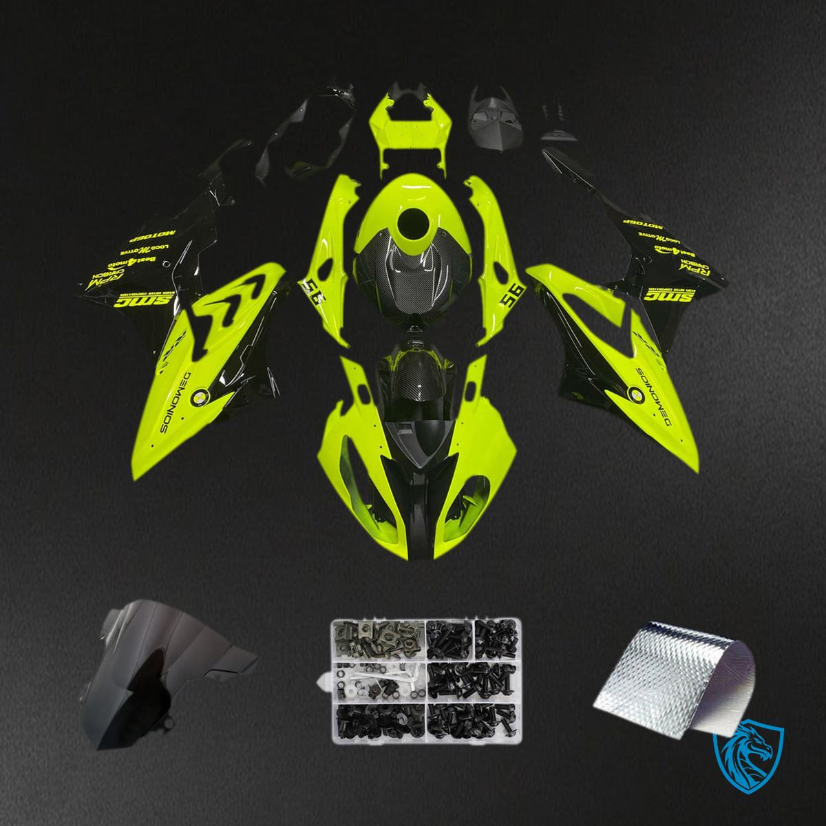 BMW S1000RR 2015-2016 Gloss Green and Black ABS Fairing Kit - Main View