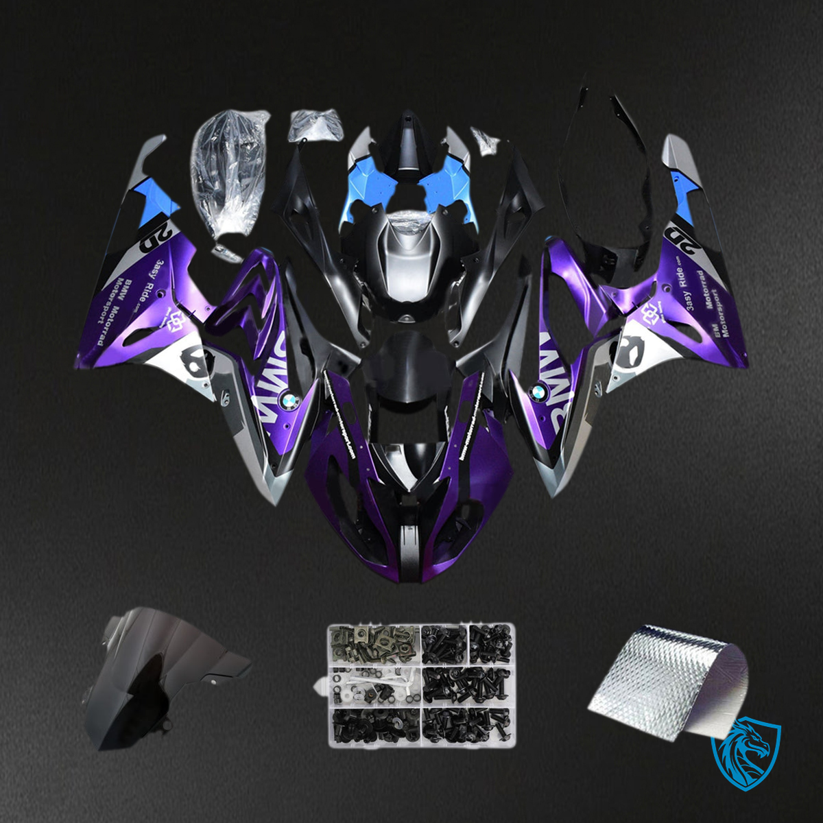 BMW S1000RR 2015-2016 Purple and Black ABS Fairing Kit - Alternate View