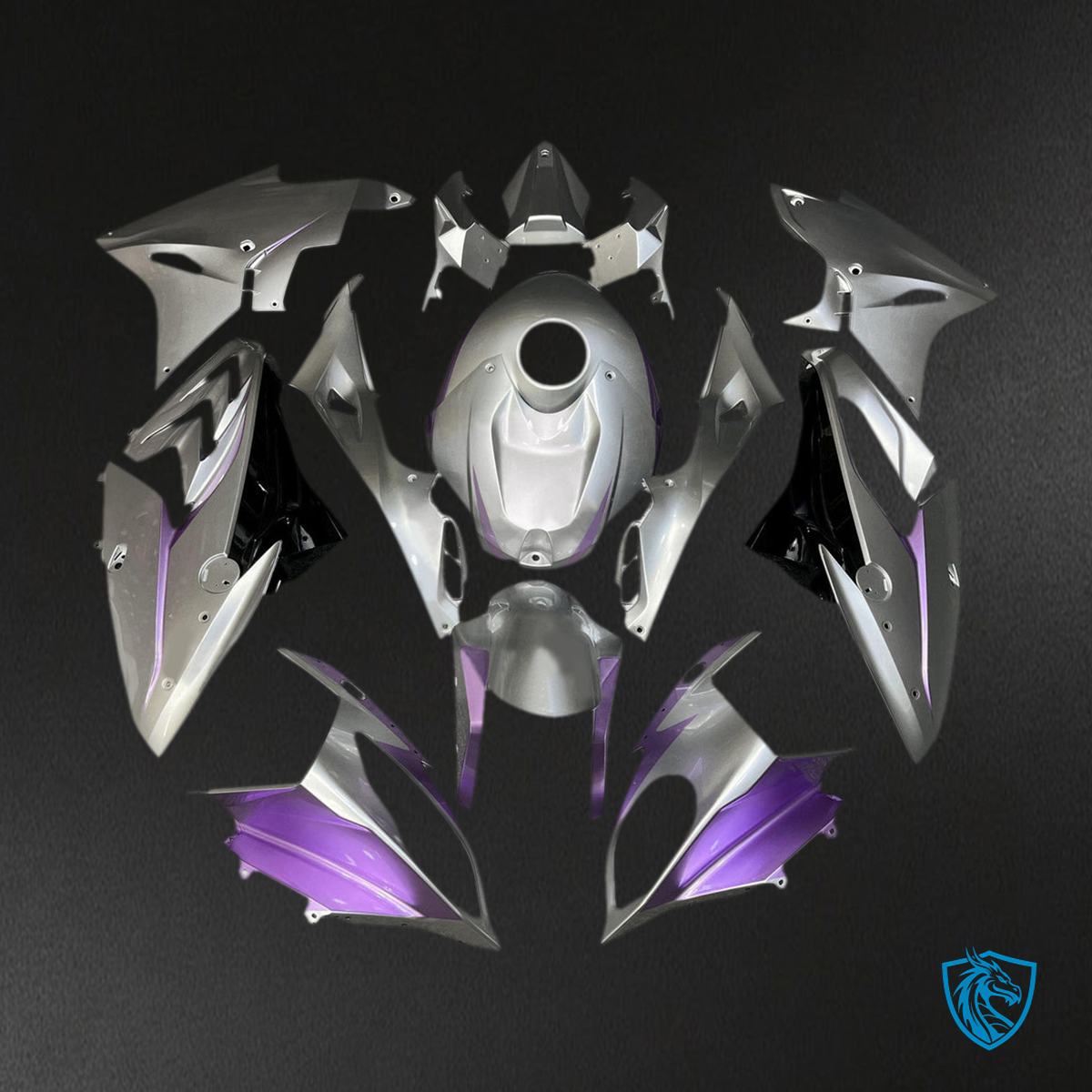 BMW S1000RR 2015-2016 Glossy Purple, Silver and Black ABS Fairing Kit - Alternate View