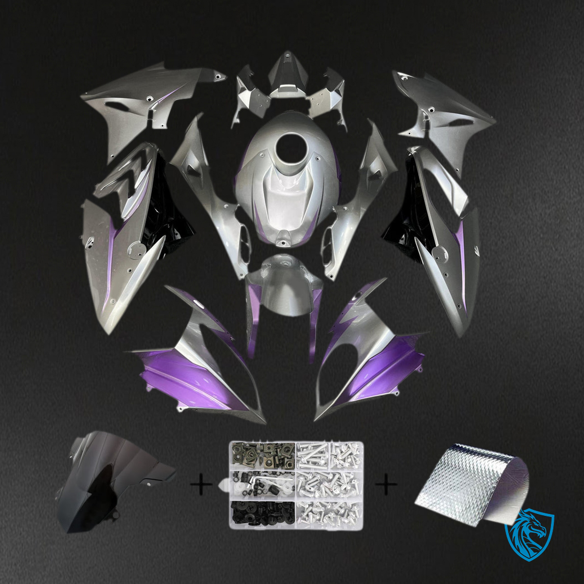 BMW S1000RR 2015-2016 Glossy Purple, Silver and Black ABS Fairing Kit - Main View