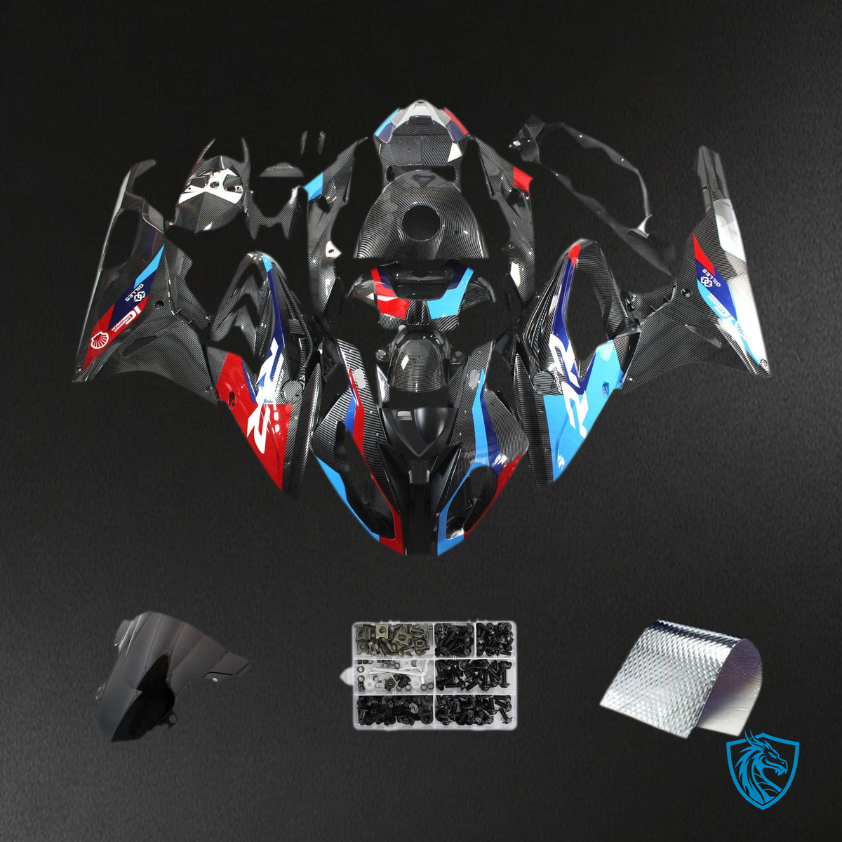 BMW S1000RR (2015-2016) Fairing Kit - Gloss Carbon Fiber Style With Blue & Red - ABS Bodywork