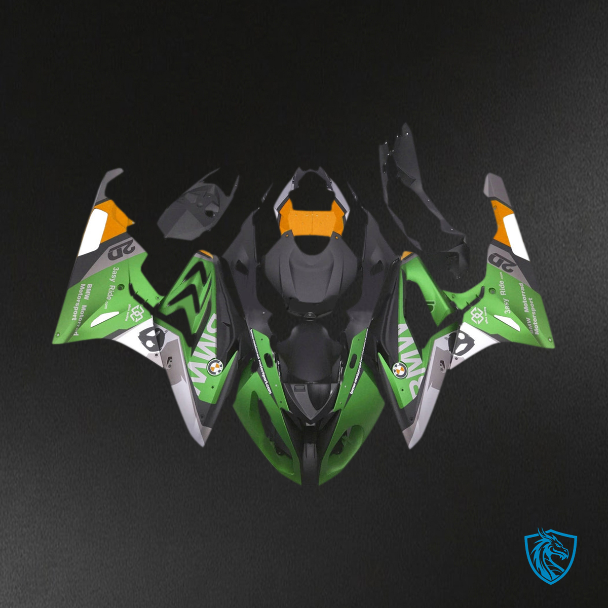 BMW S1000RR (2017-2018) Fairing Kit - Green, Orange and Matte Black - ABS Bodywork