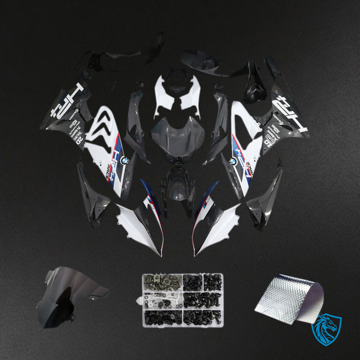 BMW S1000RR (2017-2018) Fairing Kit - Carbon Fiber Pattern White - ABS Bodywork