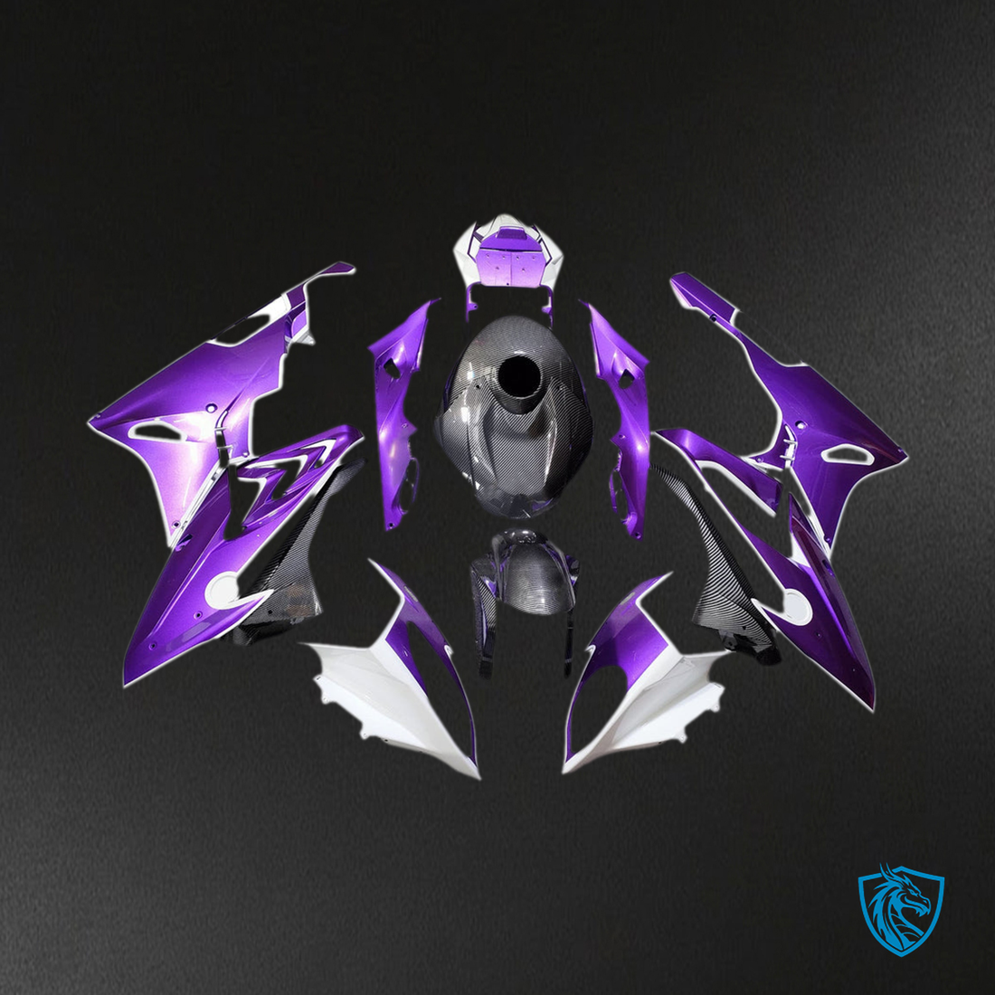 BMW S1000RR (2017-2018) Fairing Kit - Gloss Purple & White with Carbon Fiber Style - ABS Bodywork