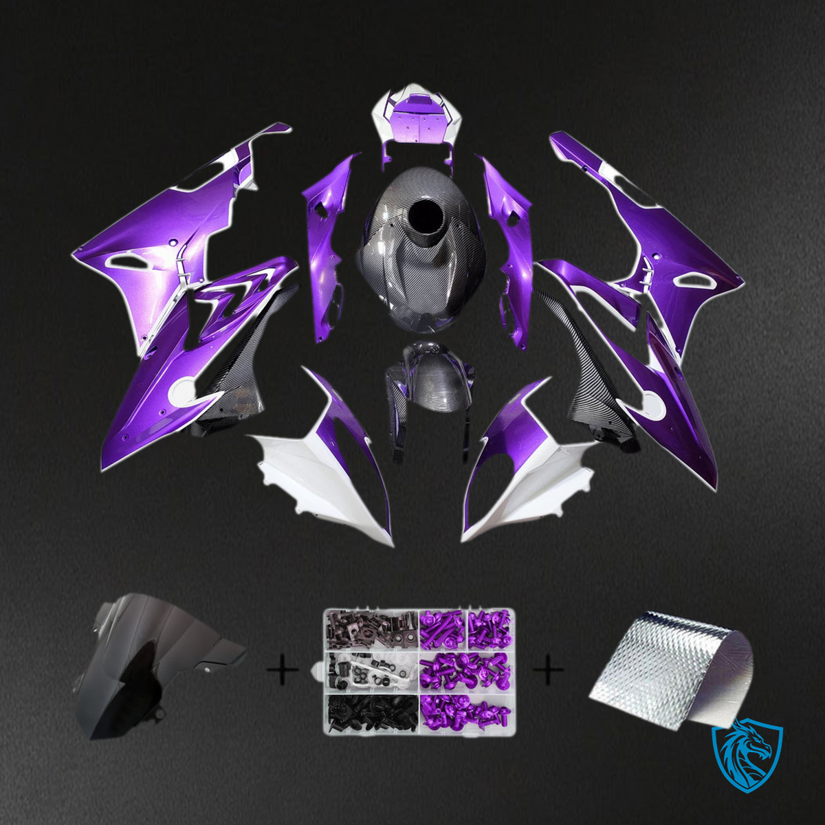 BMW S1000RR (2017-2018) Fairing Kit - Gloss Purple & White with Carbon Fiber Style - ABS Bodywork