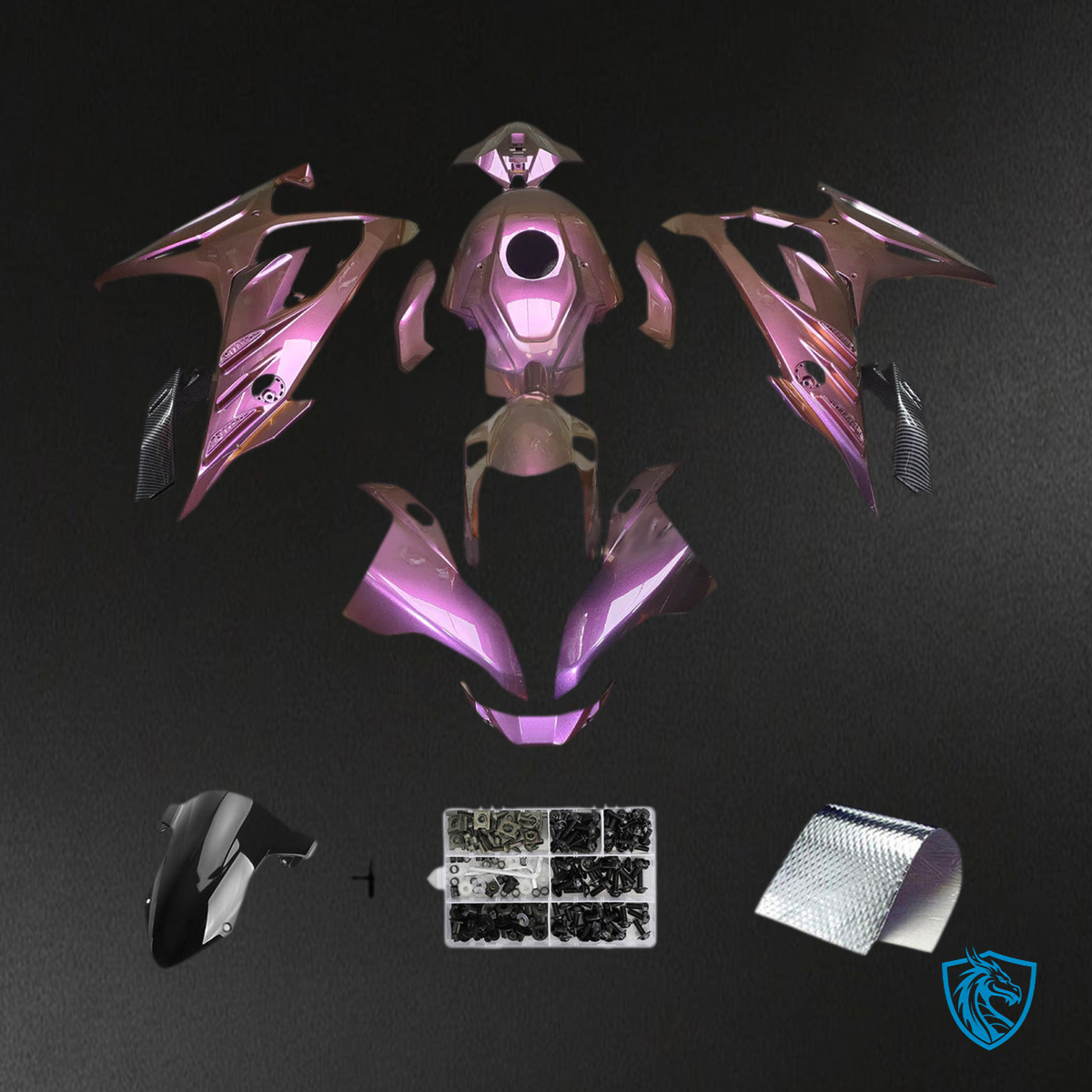 BMW S1000RR (2023-2024 ) Fairing Kit - Gloss Pink Prism Metallic with Carbon Fiber Style - ABS Bodywork