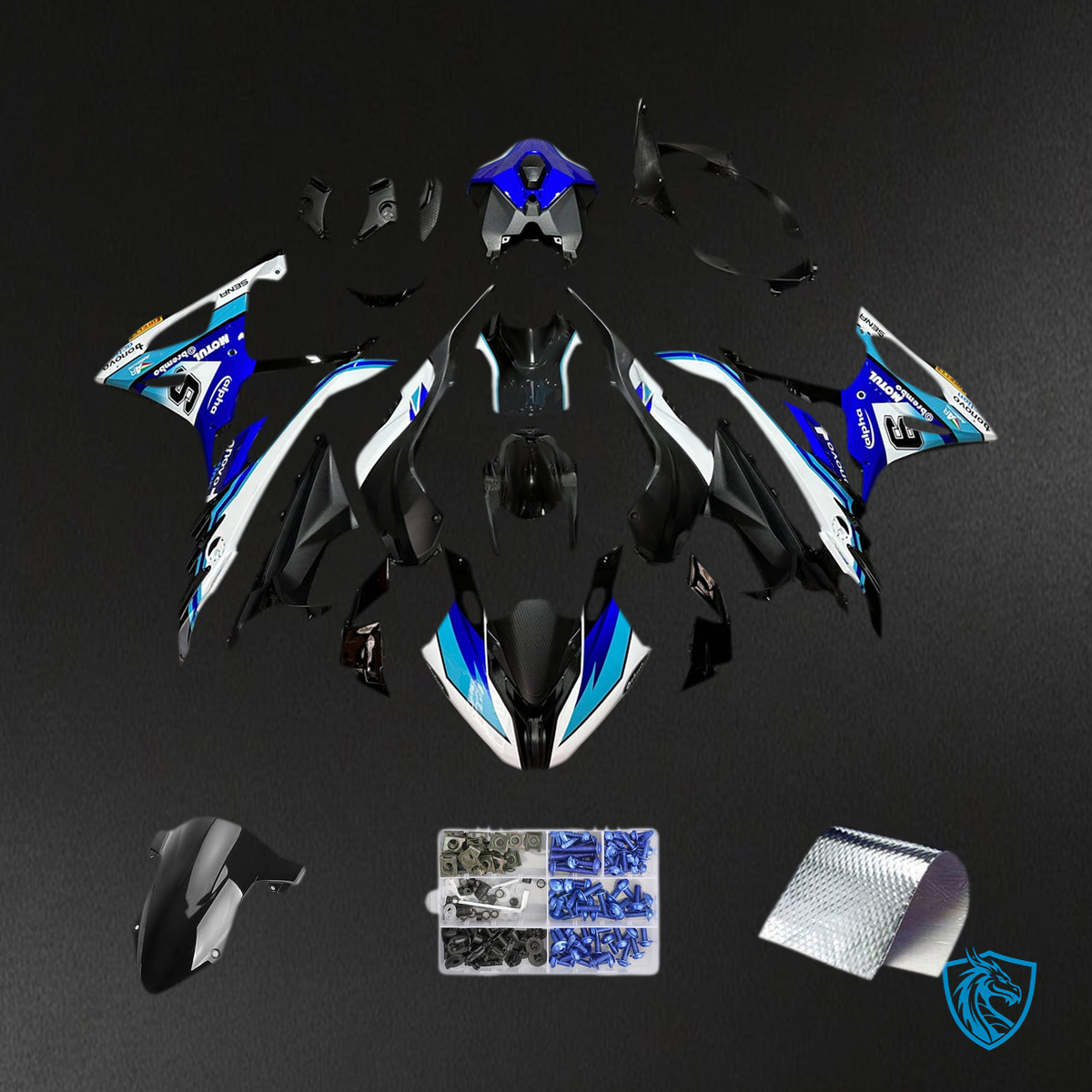 BMW S1000RR (2023-2024) Fairing Kit - Blue, White and Glossy Black - ABS Bodywork