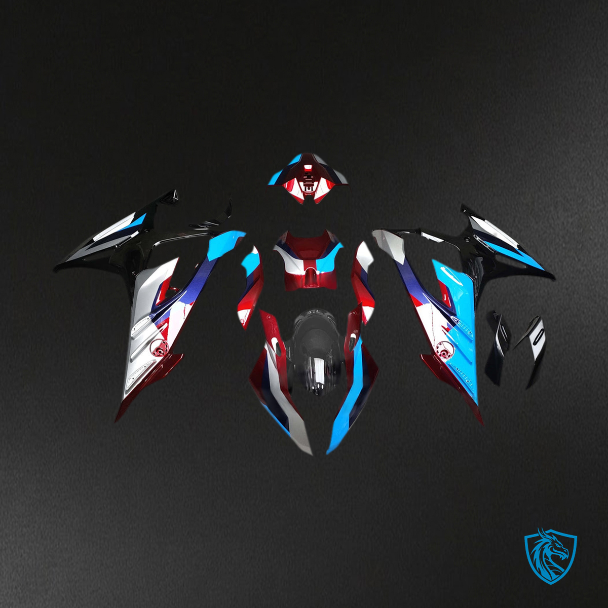 BMW S1000RR (2023-2024) Fairing Kit - Gloss Black & Red With Blue & White - ABS Bodywork