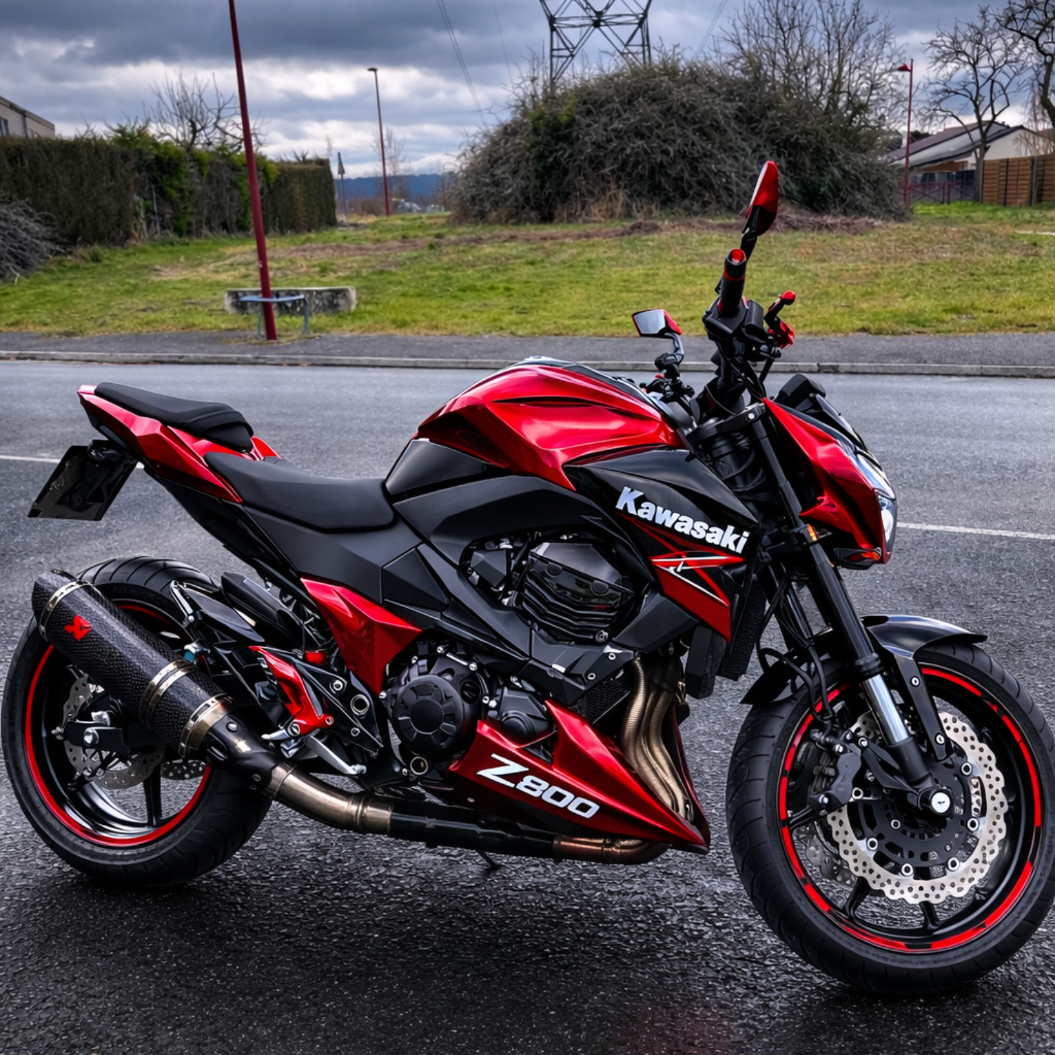 Custom Fairing Kit Kawasaki Z800 Candy Red Black Design with White Red Bull Graphics Express Production