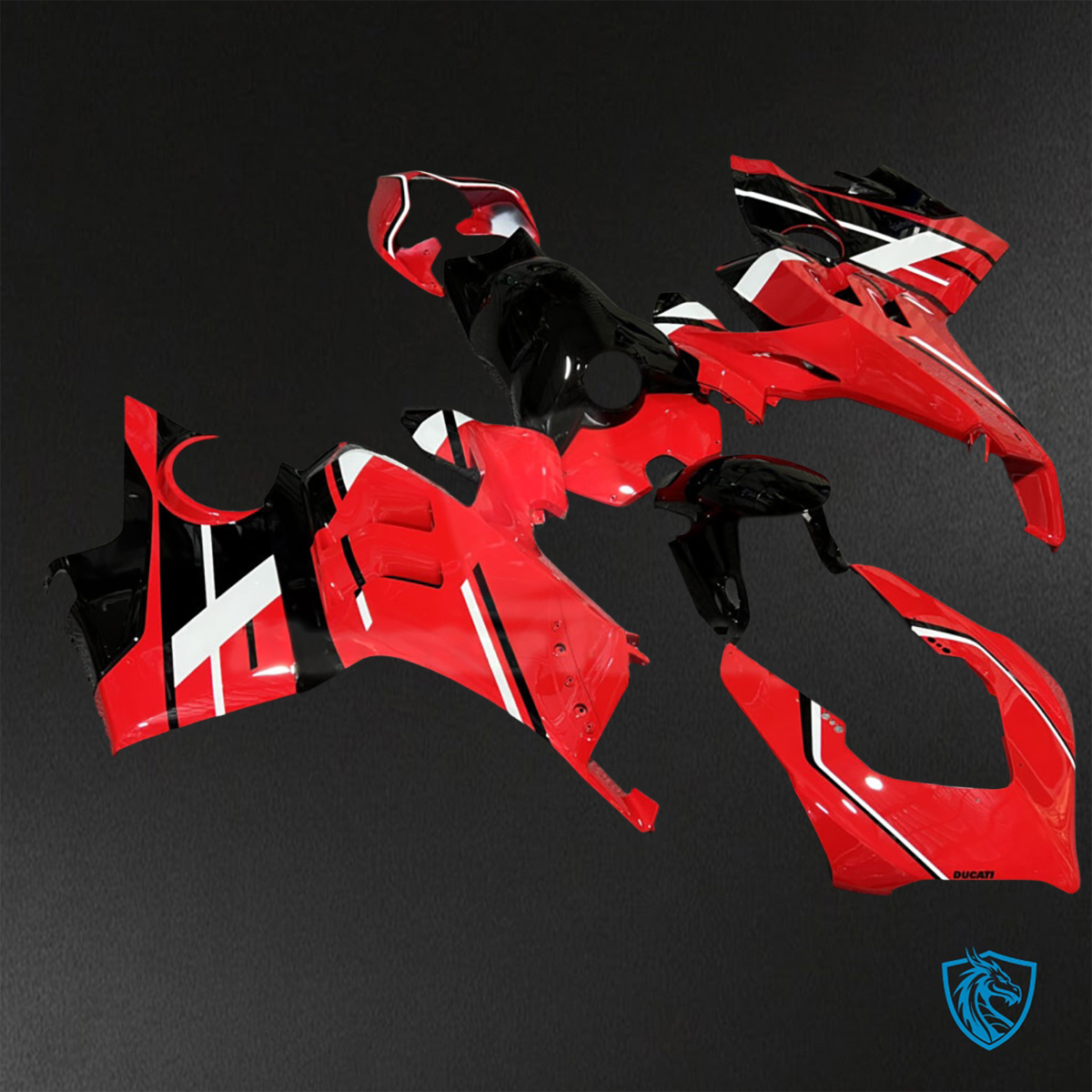 Ducati Panigale V4/V4S (2020-2021) Gloss Red, Black & White - Custom ABS Fairing Kit