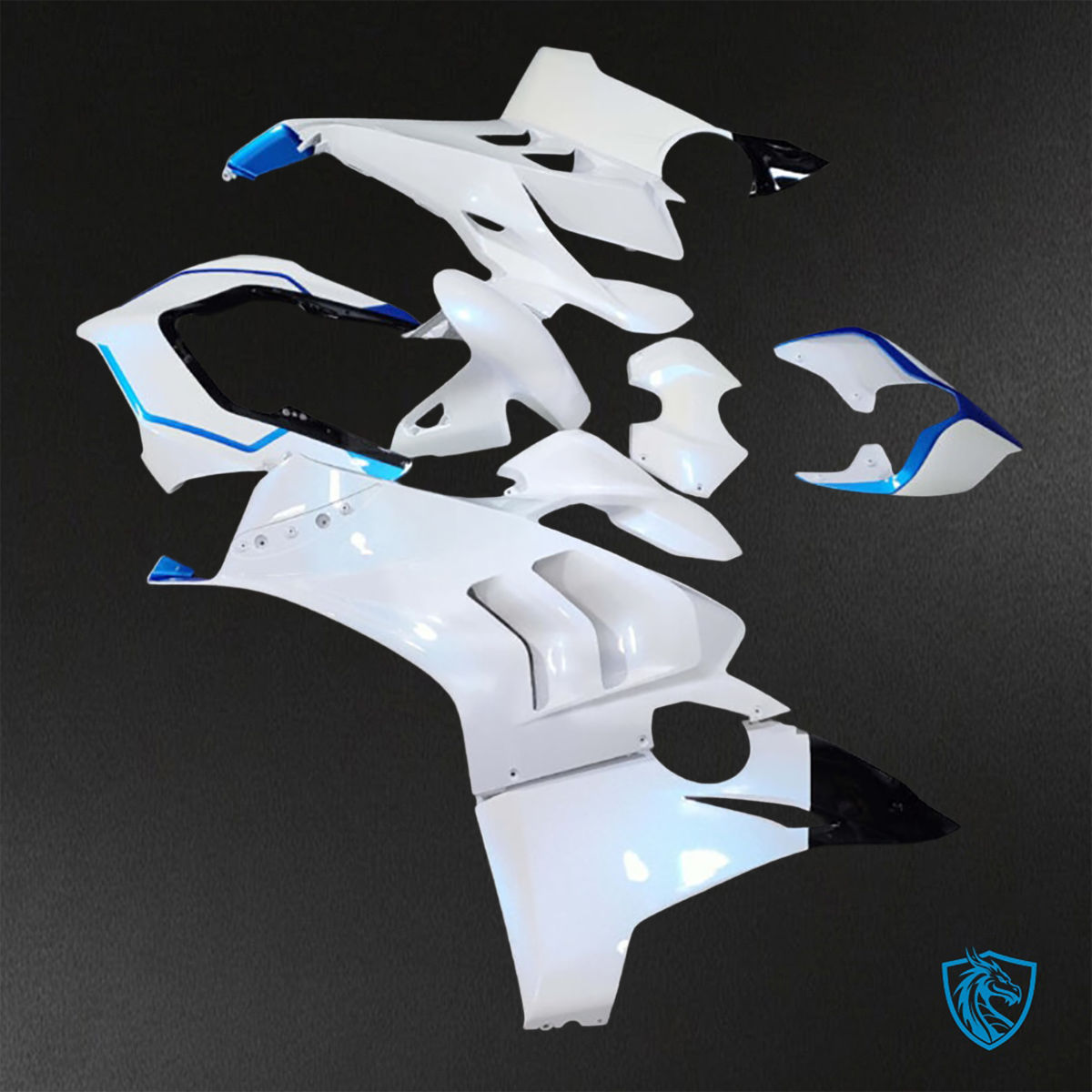 Ducati Panigale V4/V4S (2020-2021) Pearl White & Gloss Blue Fairings Kit - Aftermarket ABS Bodywork