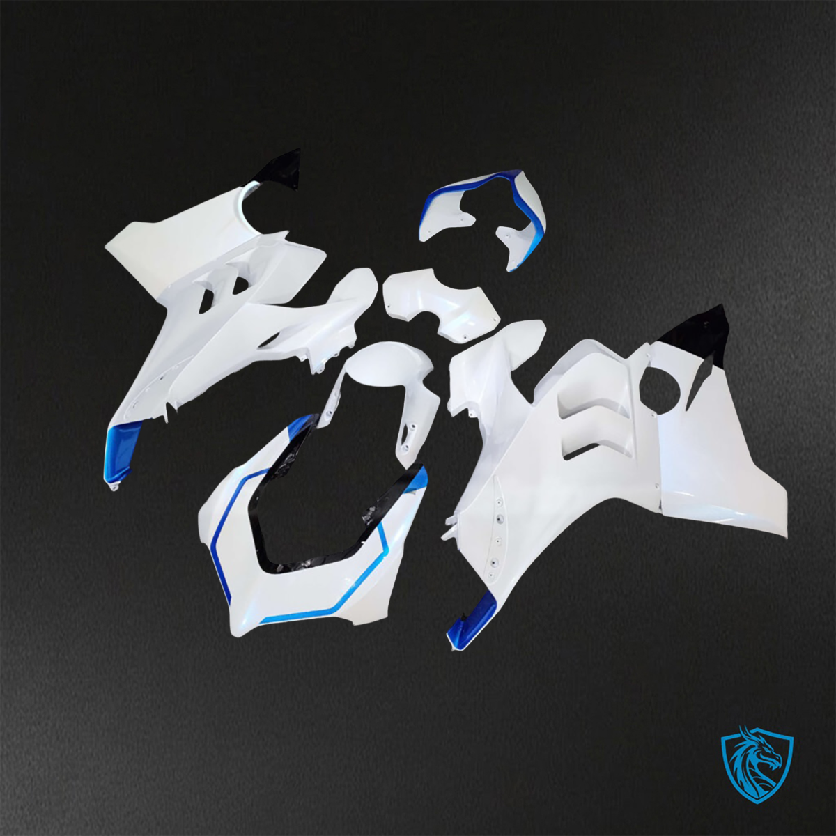 Ducati Panigale V4/V4S (2020-2021) Pearl White & Gloss Blue Fairings Kit - Aftermarket ABS Bodywork