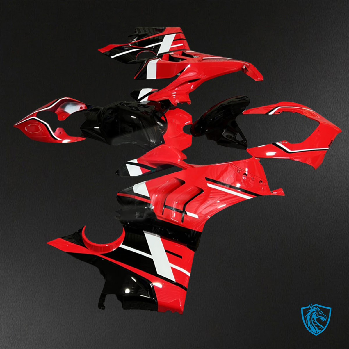 Ducati Panigale V4/V4S (2020-2021) Gloss Red, Black & White - Custom ABS Fairing Kit