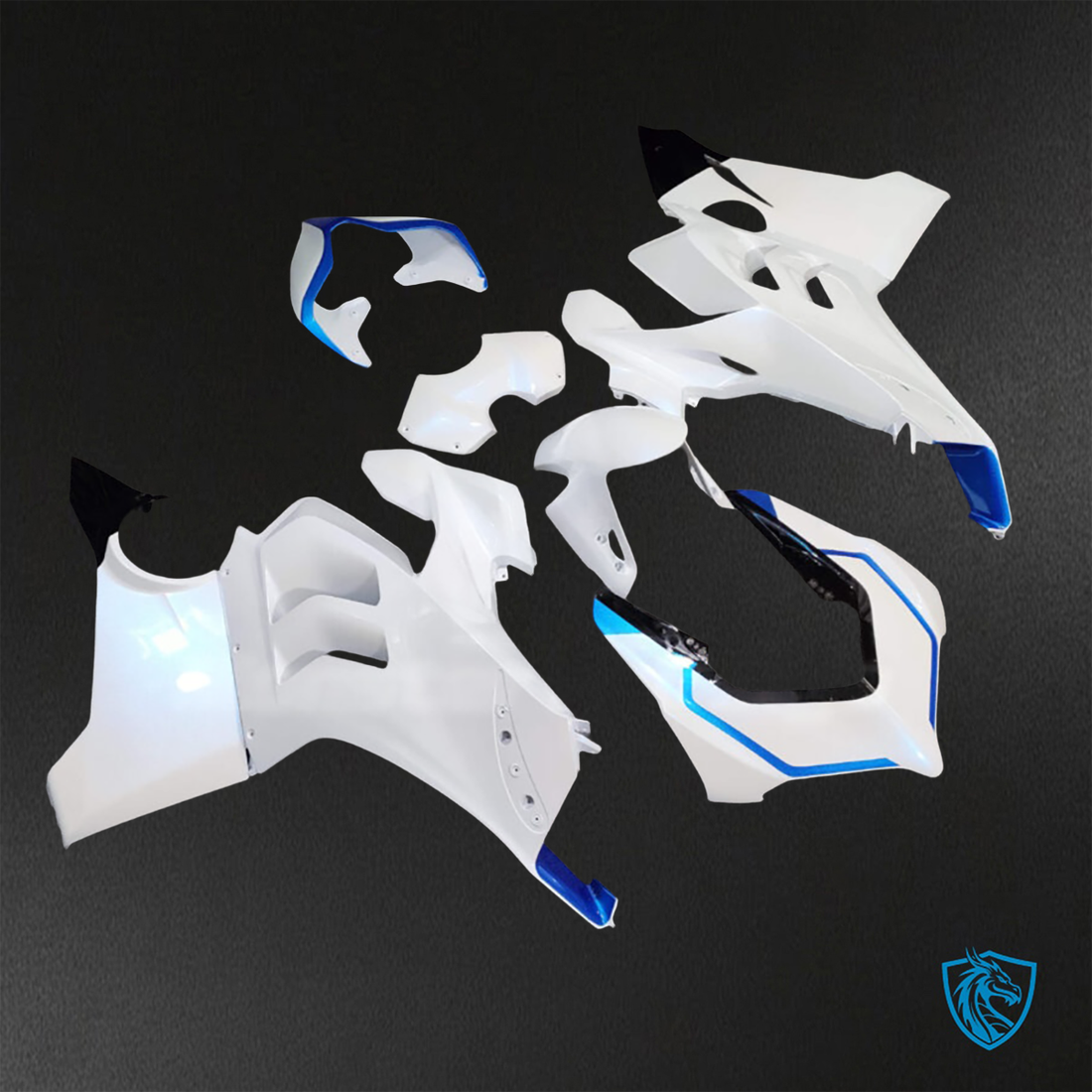 Ducati Panigale V4/V4S (2020-2021) Pearl White & Gloss Blue Fairings Kit - Aftermarket ABS Bodywork
