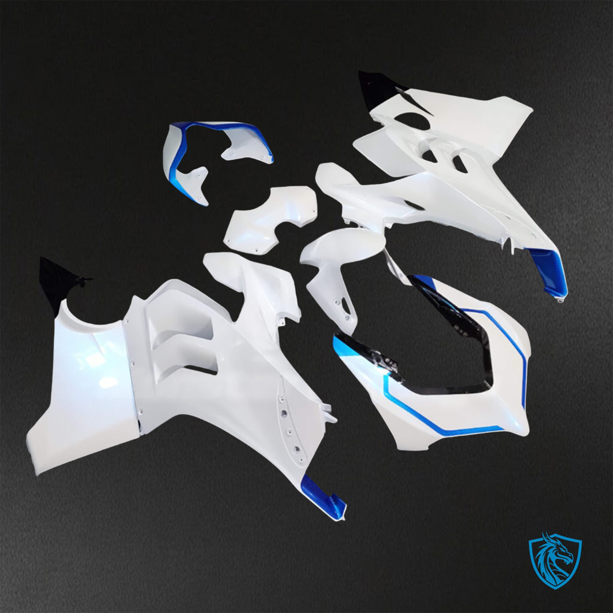 Ducati Panigale V4/V4S (2020-2021) Pearl White & Gloss Blue Fairings Kit - Aftermarket ABS Bodywork