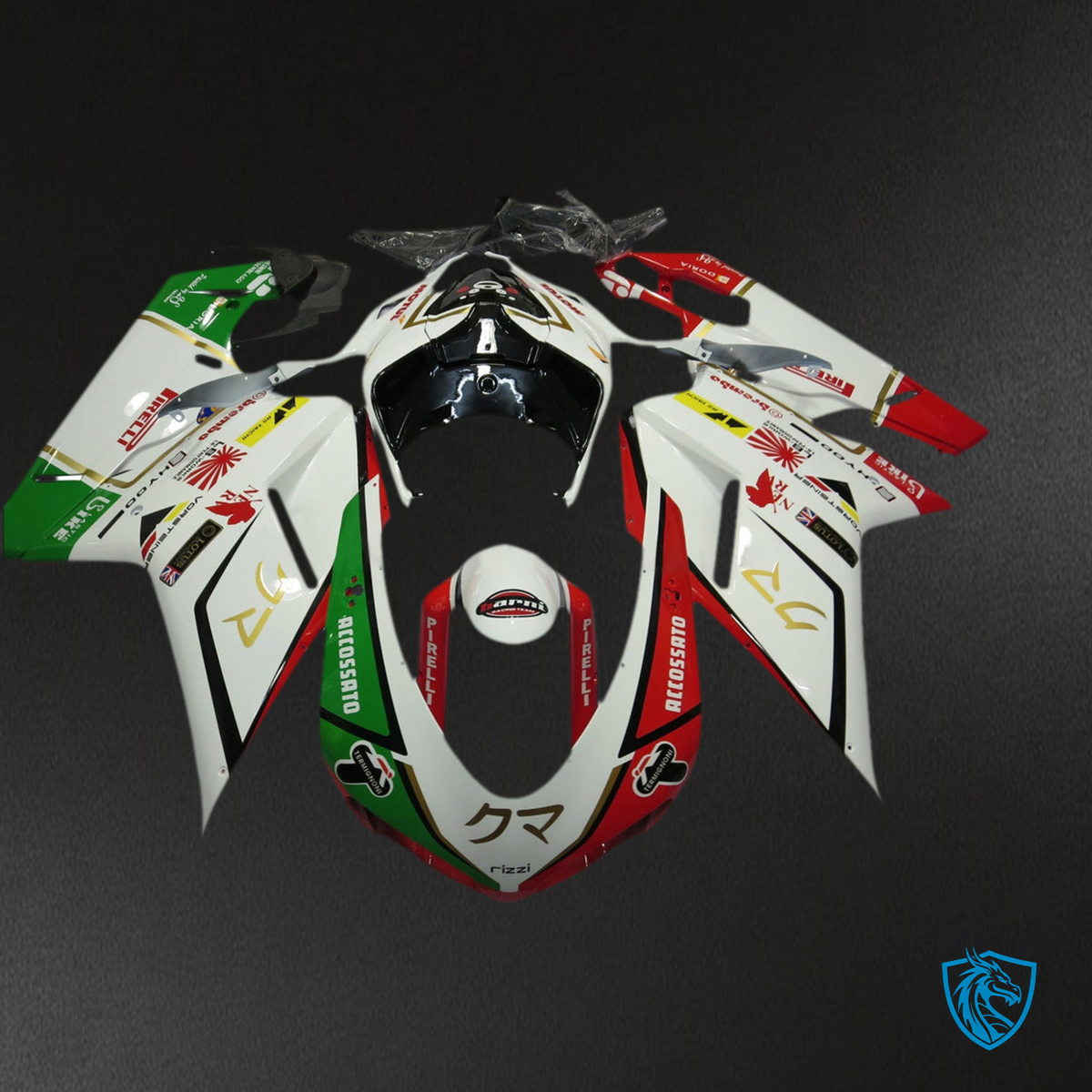 Ducati 1098 1198 848 (2007-2011) Fairing Kit - Gloss White, Red & Black with Green - ABS Bodywork
