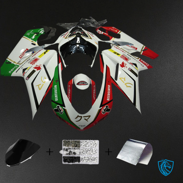 Ducati 1098 1198 848 (2007-2011) Fairing Kit - Gloss White, Red & Black with Green - ABS Bodywork